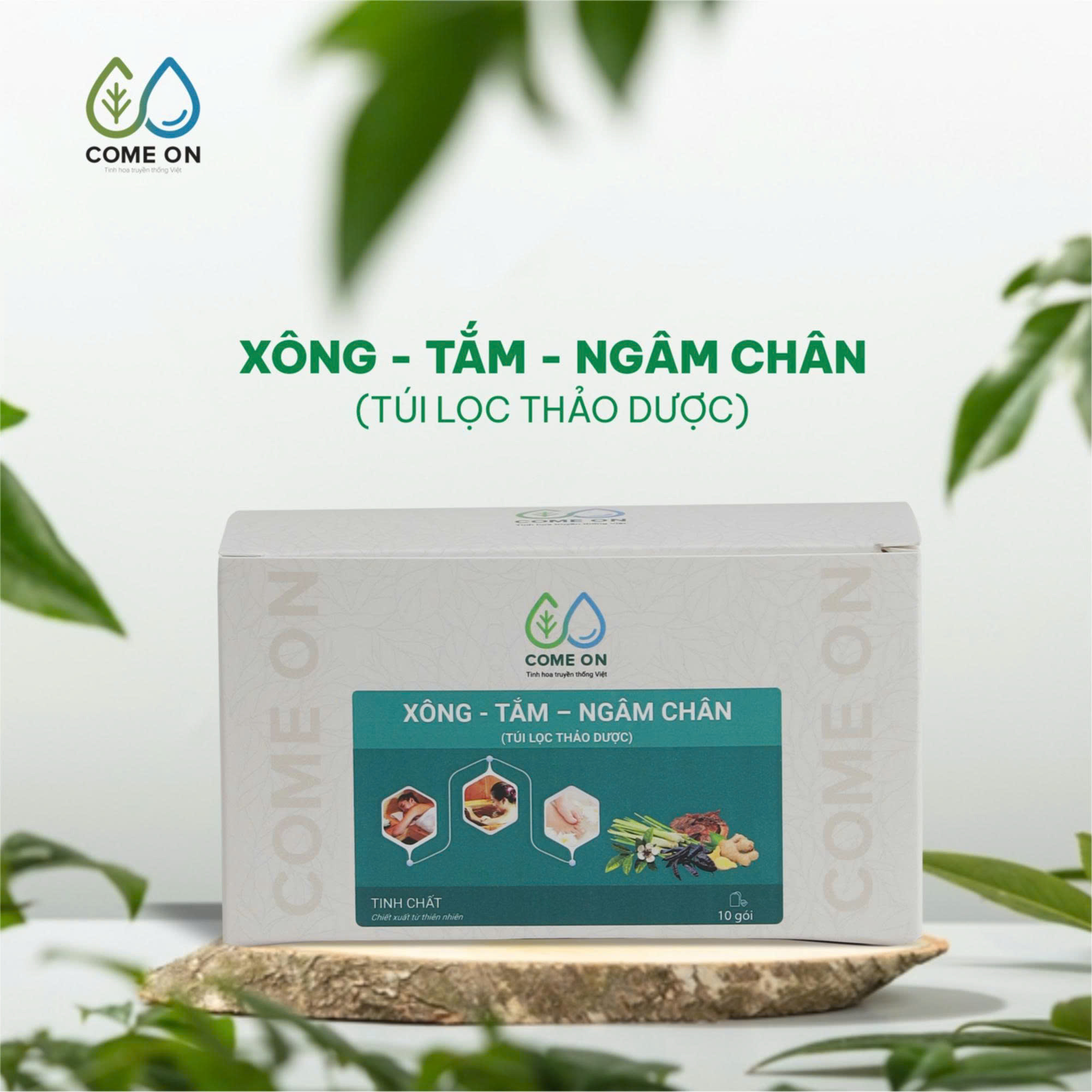 Túi lọc thảo dược xông, tắm, ngâm chân COME ON giải cảm, thư giãn, giảm đau mỏi chân Hộp 10 gói