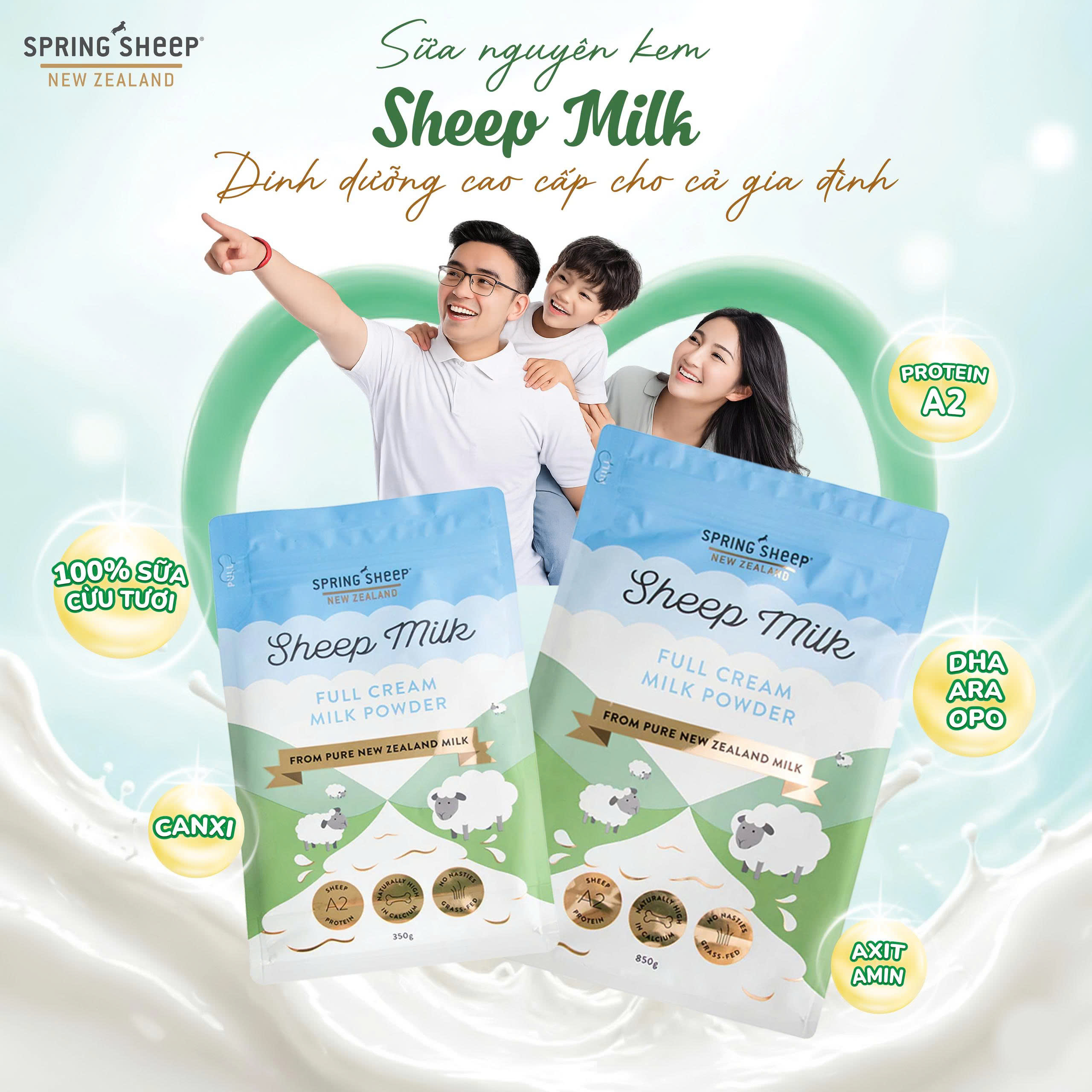 Sữa bột nguyên kem Spring Sheep túi 850g - Phân phối chính hãng