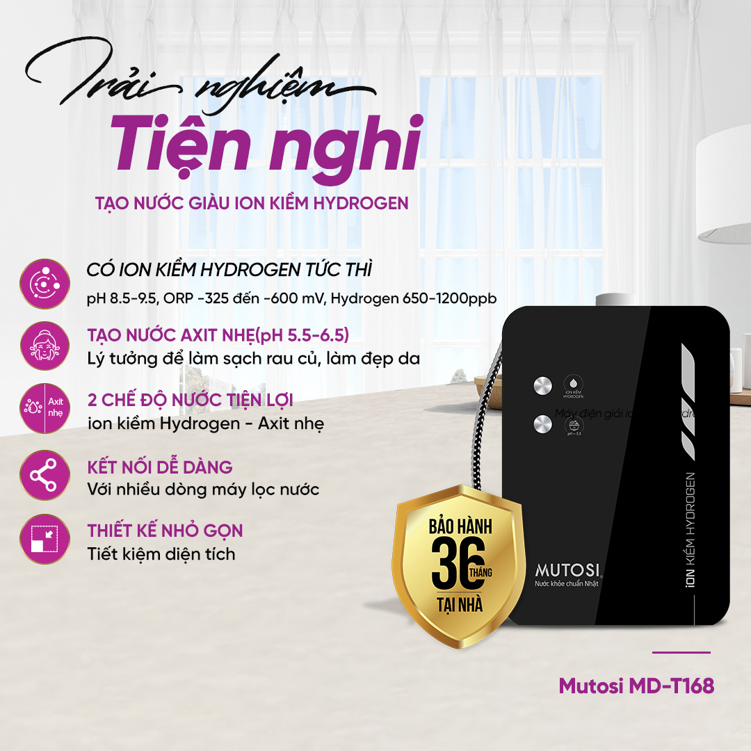 Máy điện giải ion kiềm Hydrogen Mutosi MD-T168