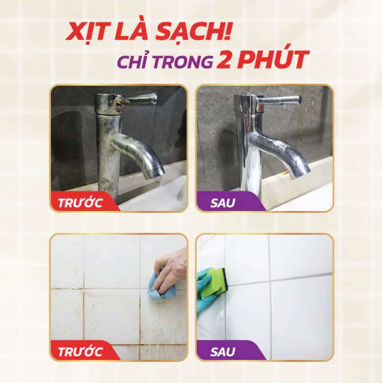 Siêu tẩy cặn canxi Obay 450ml (tẩy vách kính, sen vòi, lavabo, chậu rửa bát…) - 8