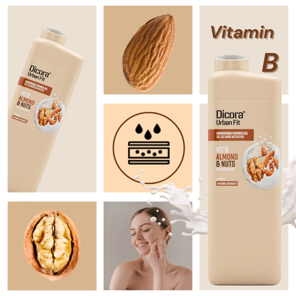 Sữa tắm DICORA URBAN FIT vitamin B hạnh nhân và các loại hạt 750ml