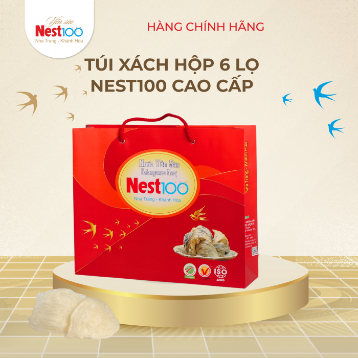 Nước Yến sào Nest100 – Chưng đường phèn (Hộp 6 lọ + túi)