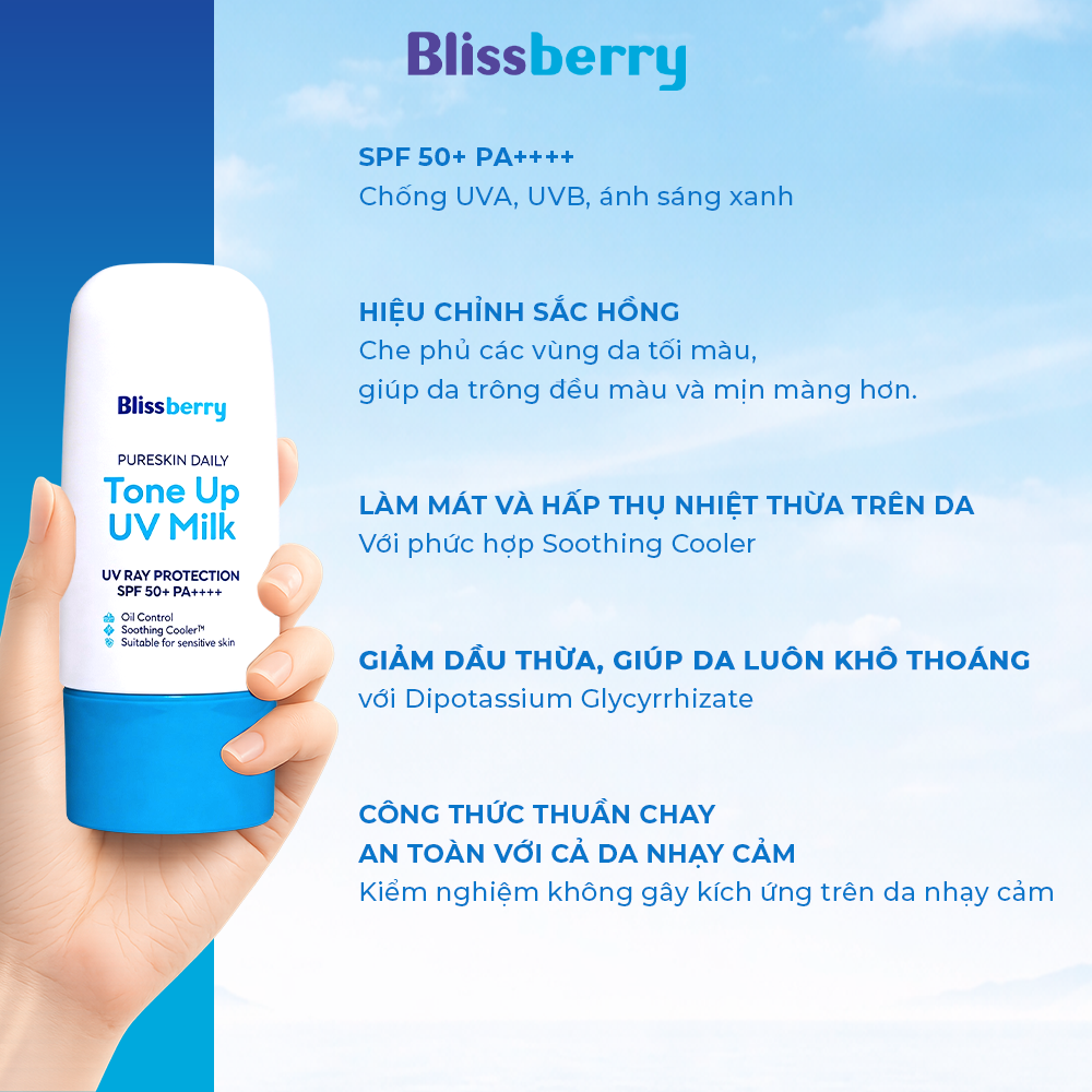 Kem chống nắng nâng tone kiềm dầu SPF50+, PA++++ Blissberry 60ml - 7