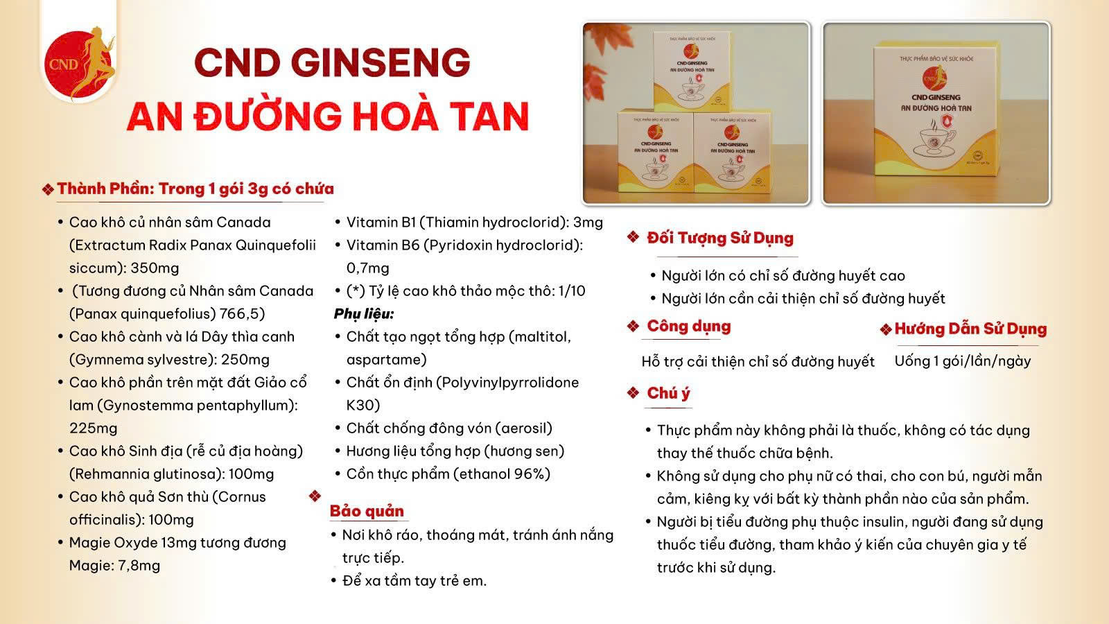 An Đường Hoà Tan CND GINSENG - Hỗ trợ cải thiện chỉ số đường huyết ( kèm túi )