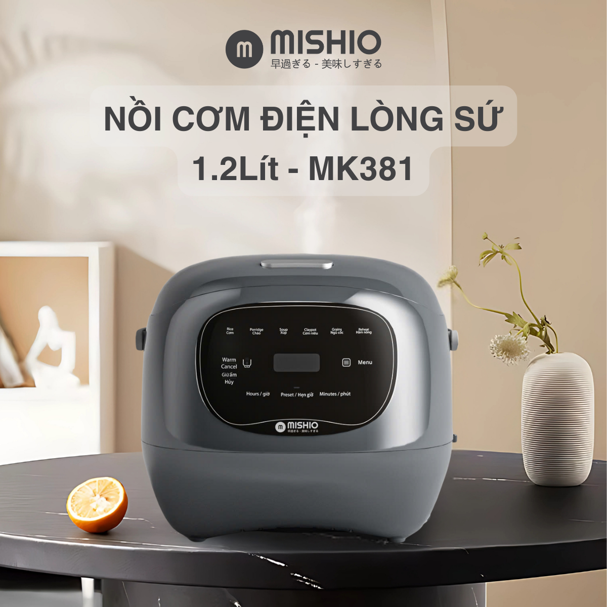 Nồi cơm điện sứ dưỡng sinh, nhãn hiệu Mishio Model MK381