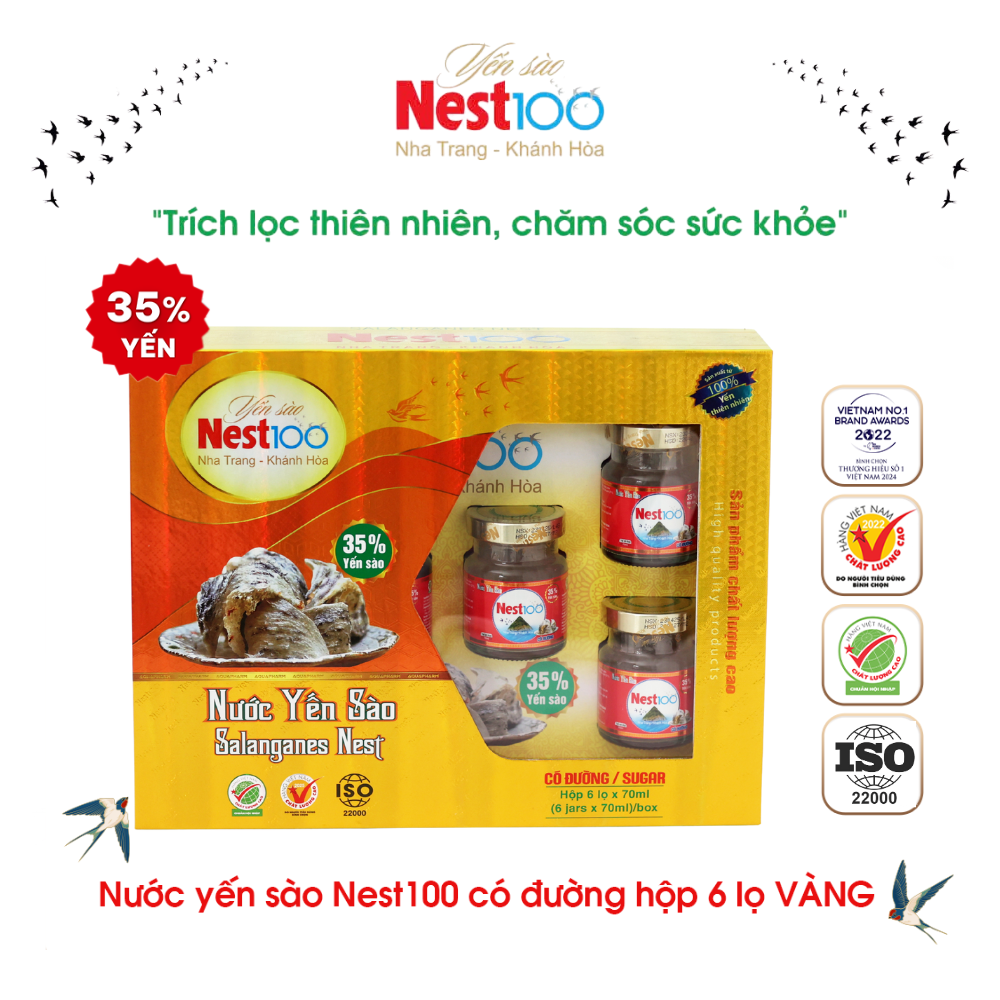 Nước Yến sào Nest100 – Chưng đường phèn (Hộp 6 lọ + túi)