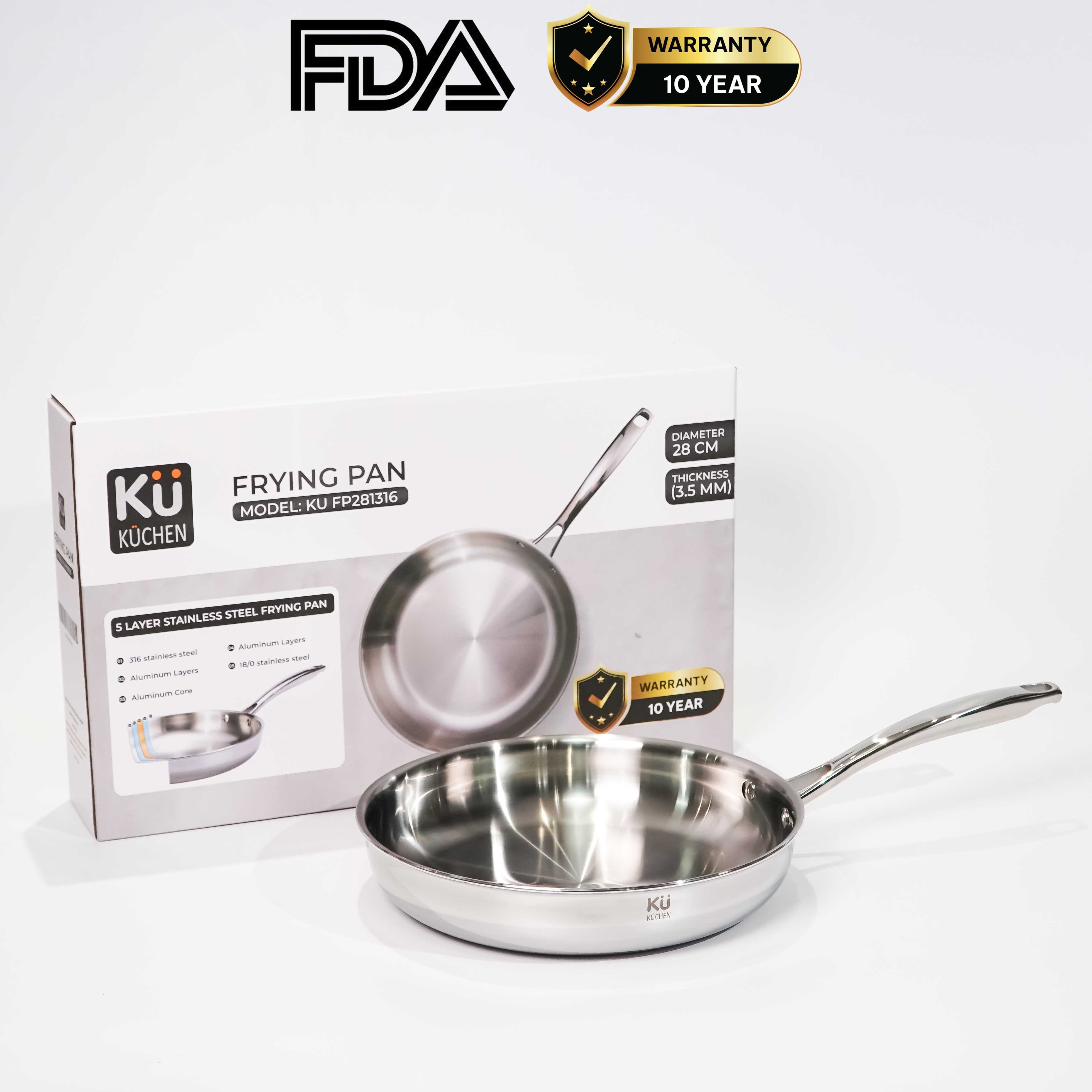 Chảo rán inox 316 28cm cao cấp KUCHEN KU FP281316