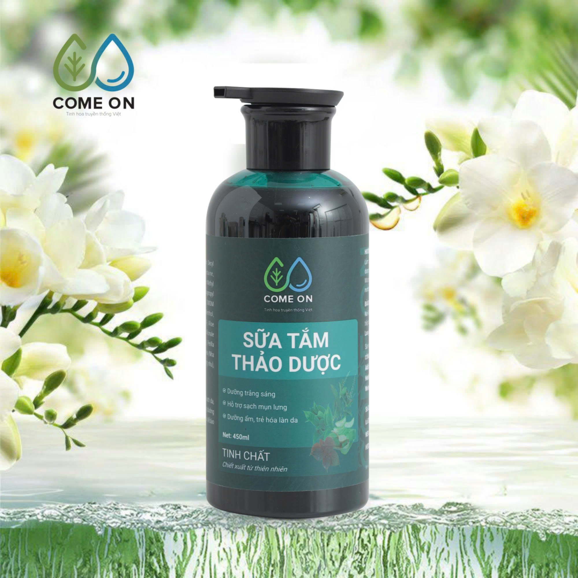 Sữa tắm thảo dược COME ON cấp ẩm, dưỡng da, sạch mụn lưng 450ml