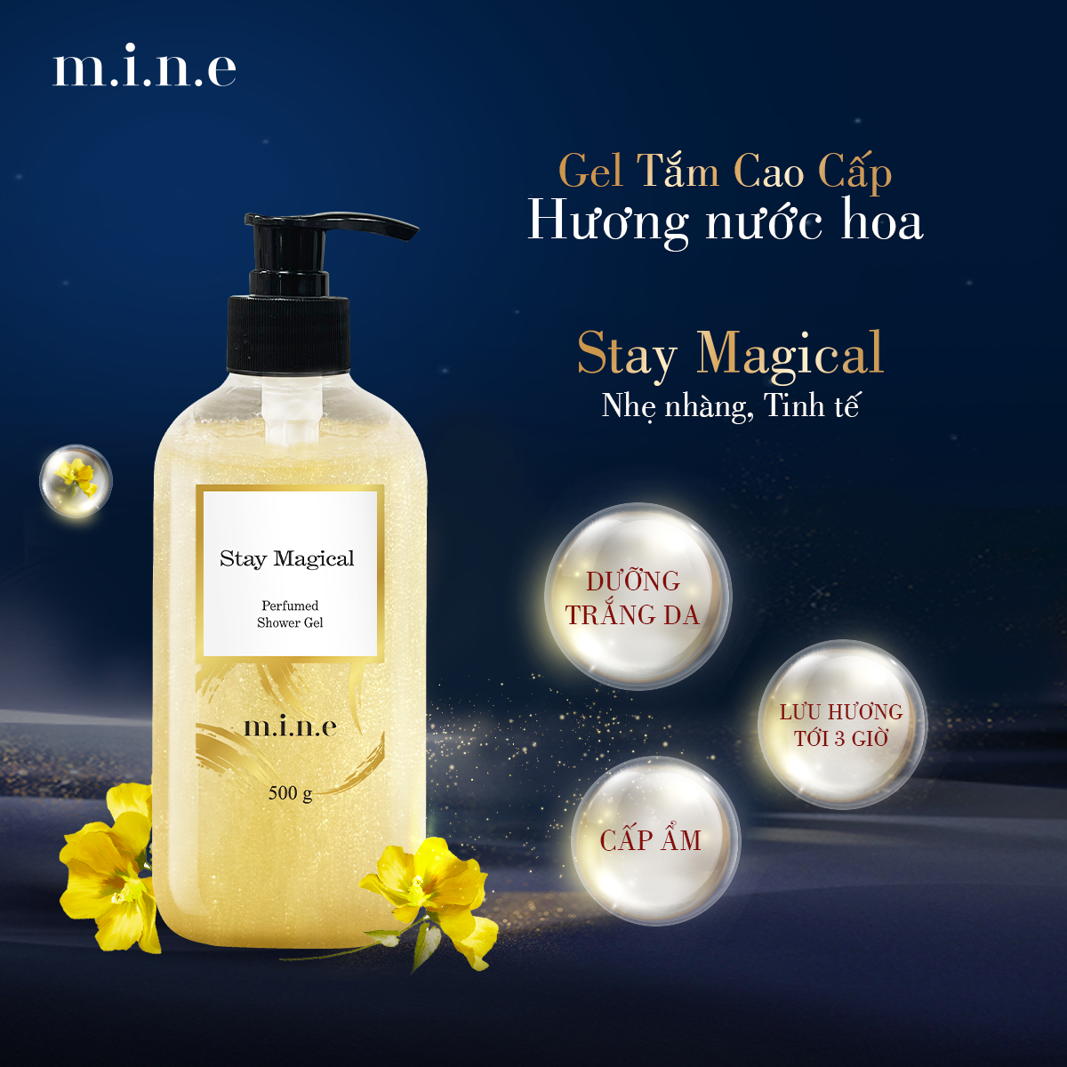 Gel tắm sáng da nhũ vàng hương nước hoa Mine - Stay Magical-duoc-ban-tai-Droppiimart