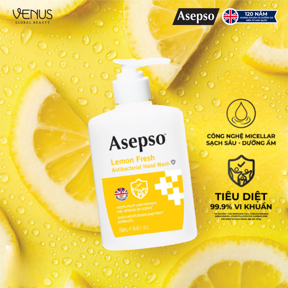 Nước rửa tay kháng khuẩn ASEPSO khử mùi không khô da Hương Chanh 250 ml