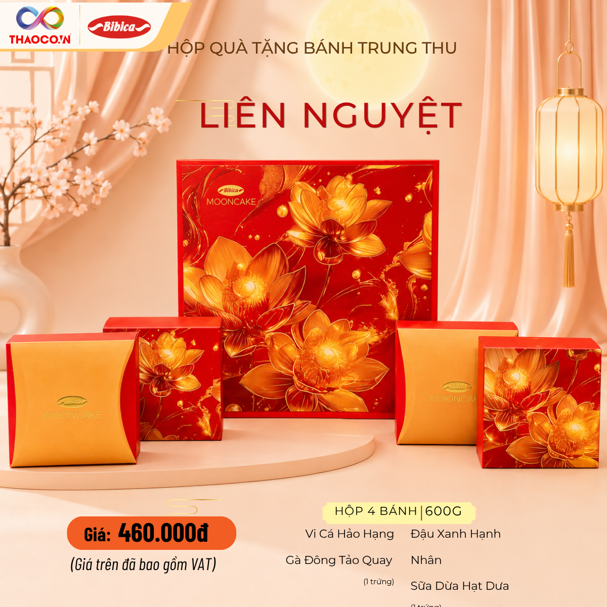 Bánh Trung Thu 2026 - Hộp Liên Nguyệt (04 bánh 150g) kèm túi - Phân phối chính hãng