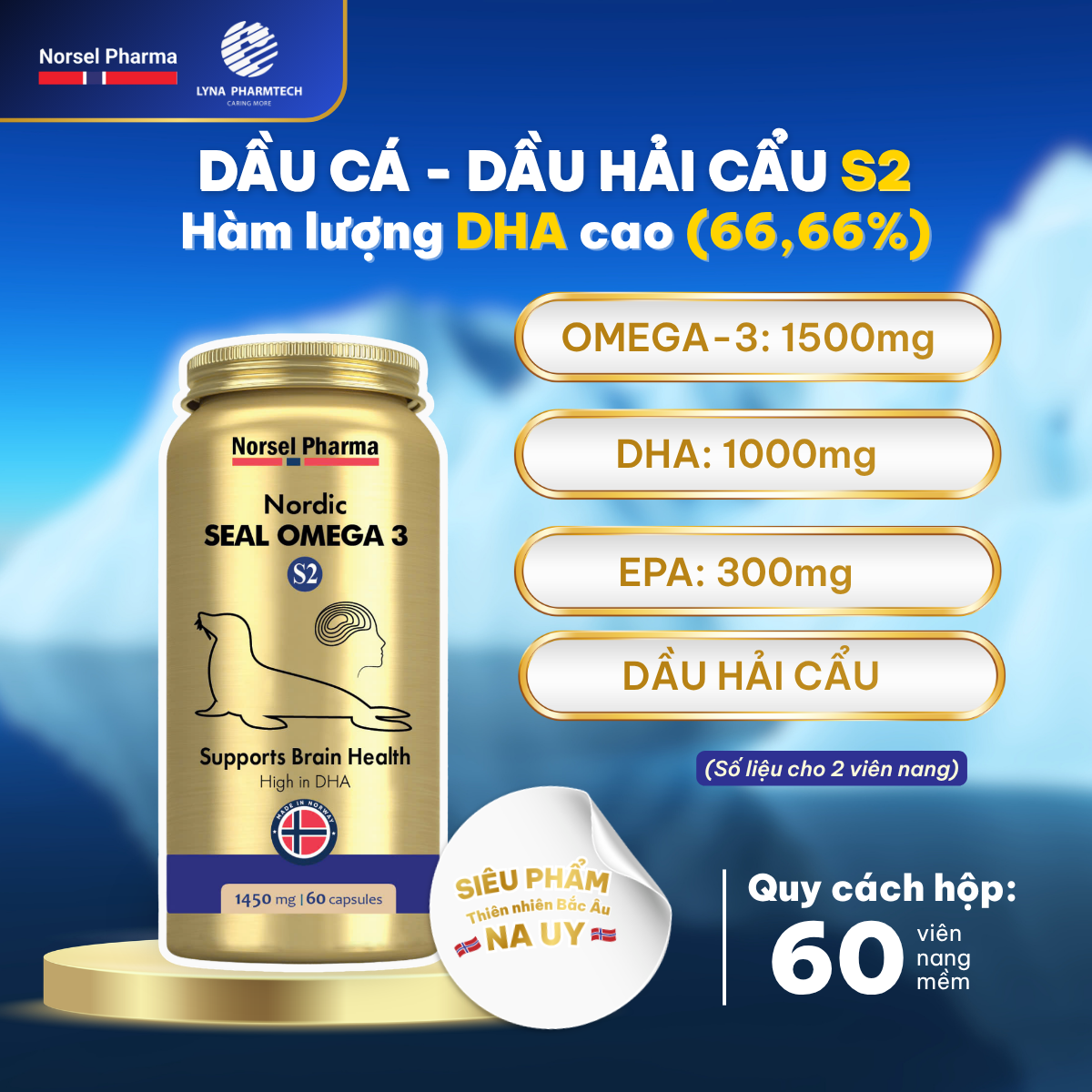 Thực Phẩm Bảo Vệ Sức Khỏe Nordic Seal Omega 3 S2 - lọ 60 viên