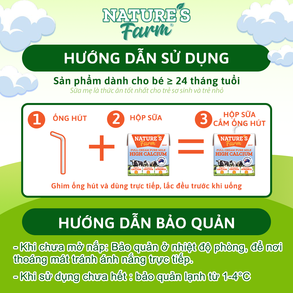 Thùng sữa Nature's Farm High Calcium 150ml - Sữa Úc Bò Nuôi Thả - Hỗ Trợ Tăng Chiều Cao