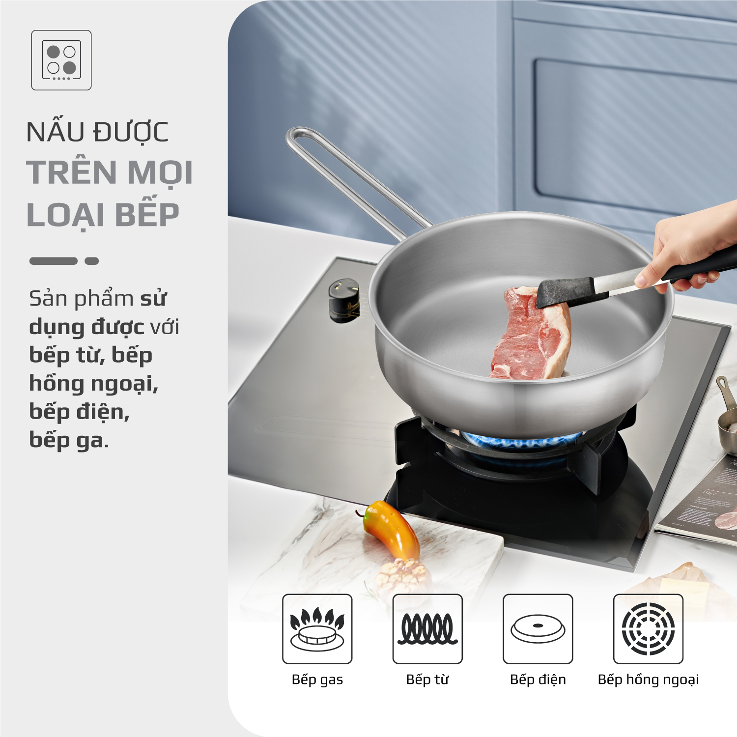 CHẢO INOX OLIVO P2055 Kèm nắp