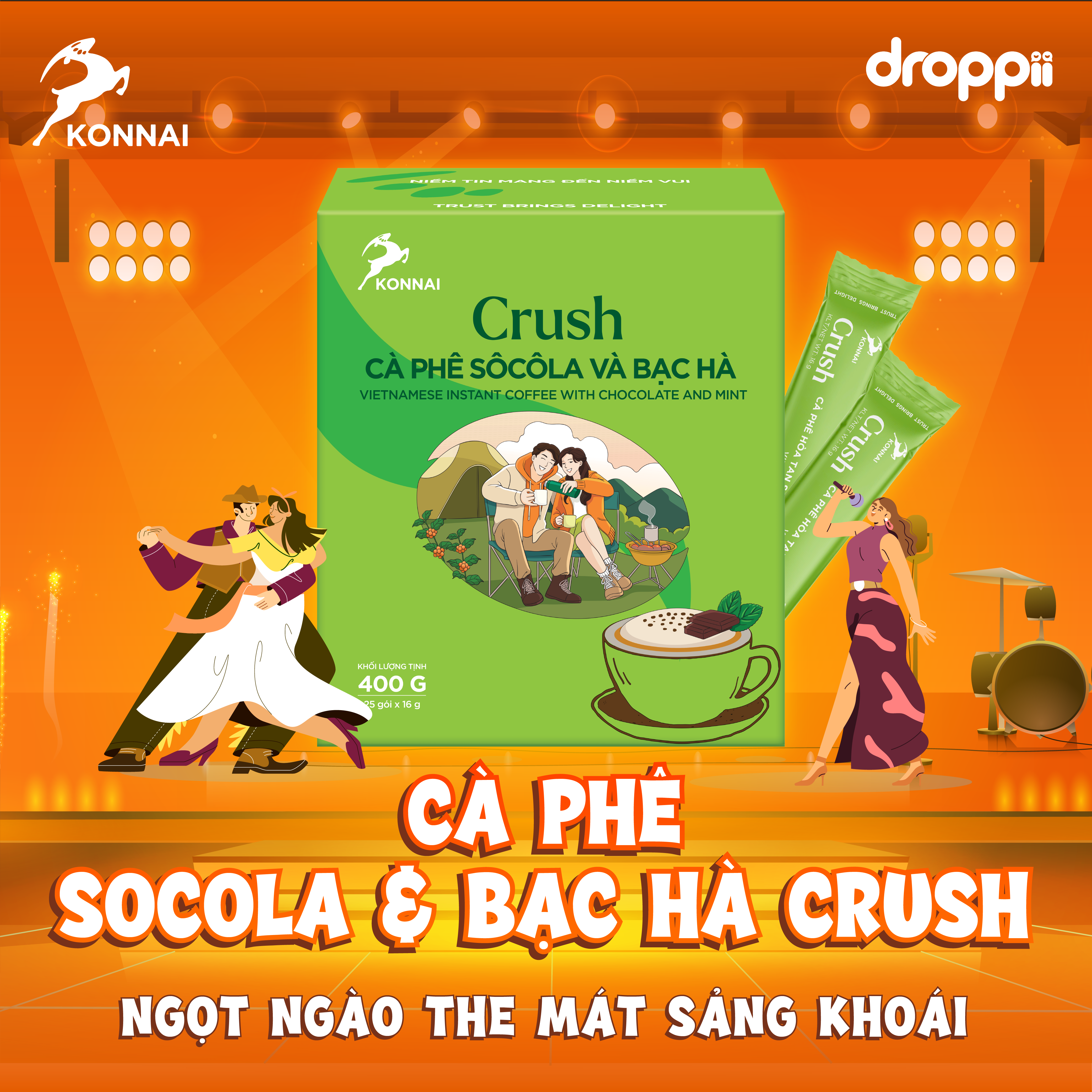 Cà phê hòa tan vị socola & bạc hà CRUSH Konnai Coffee 25 gói/hộp - Phân phối chính hãng