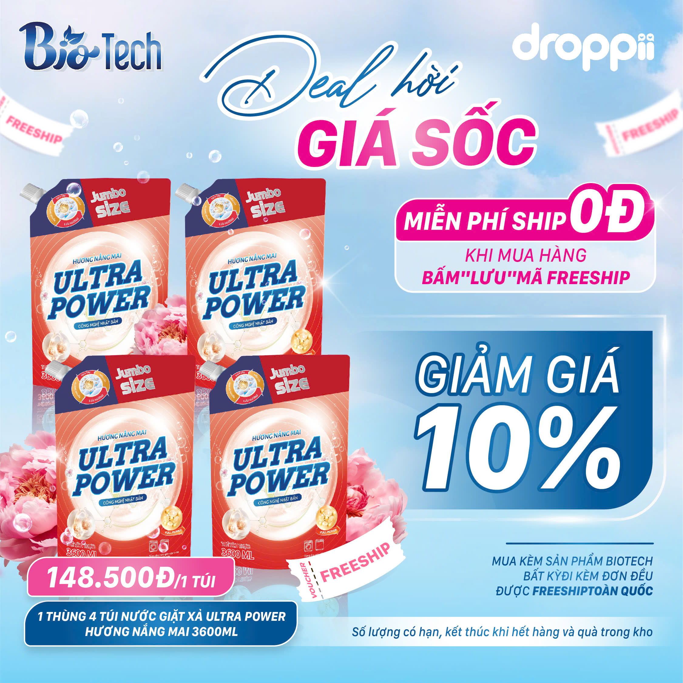 Thùng 4 túi Nước giặt xả Ultra Power hương Nắng Mai 3600ml - 1