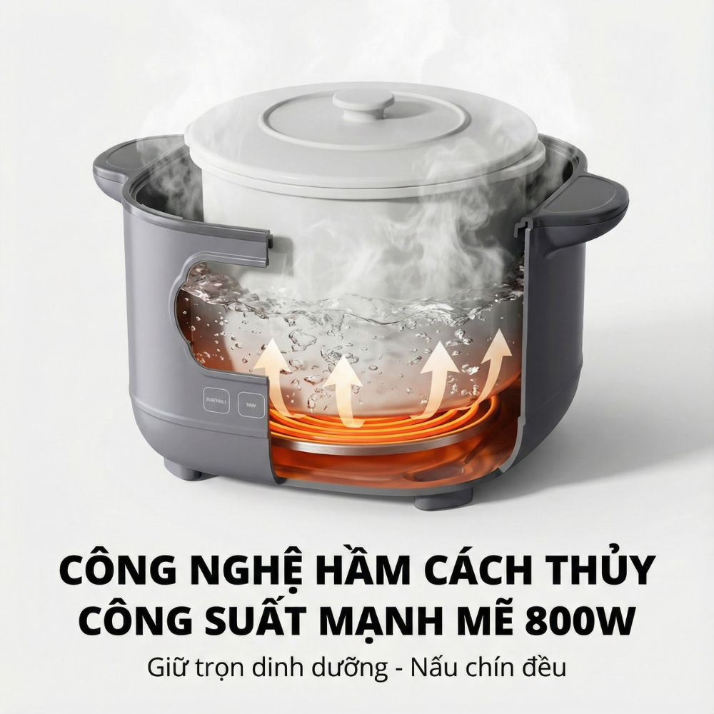 Nồi nấu chậm lòng sứ 3L Mishio MK397 kèm xửng hấp và 4 thố sứ tiện lợi không lo cháy khét hay bong tróc chống dính - 8