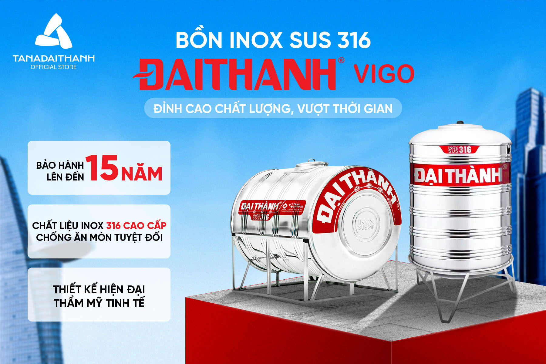 Bồn Inox 316 Đại Thành 1.500D ĐK 1170, CHỈ BÁN KHU VỰC MIỀN NAM