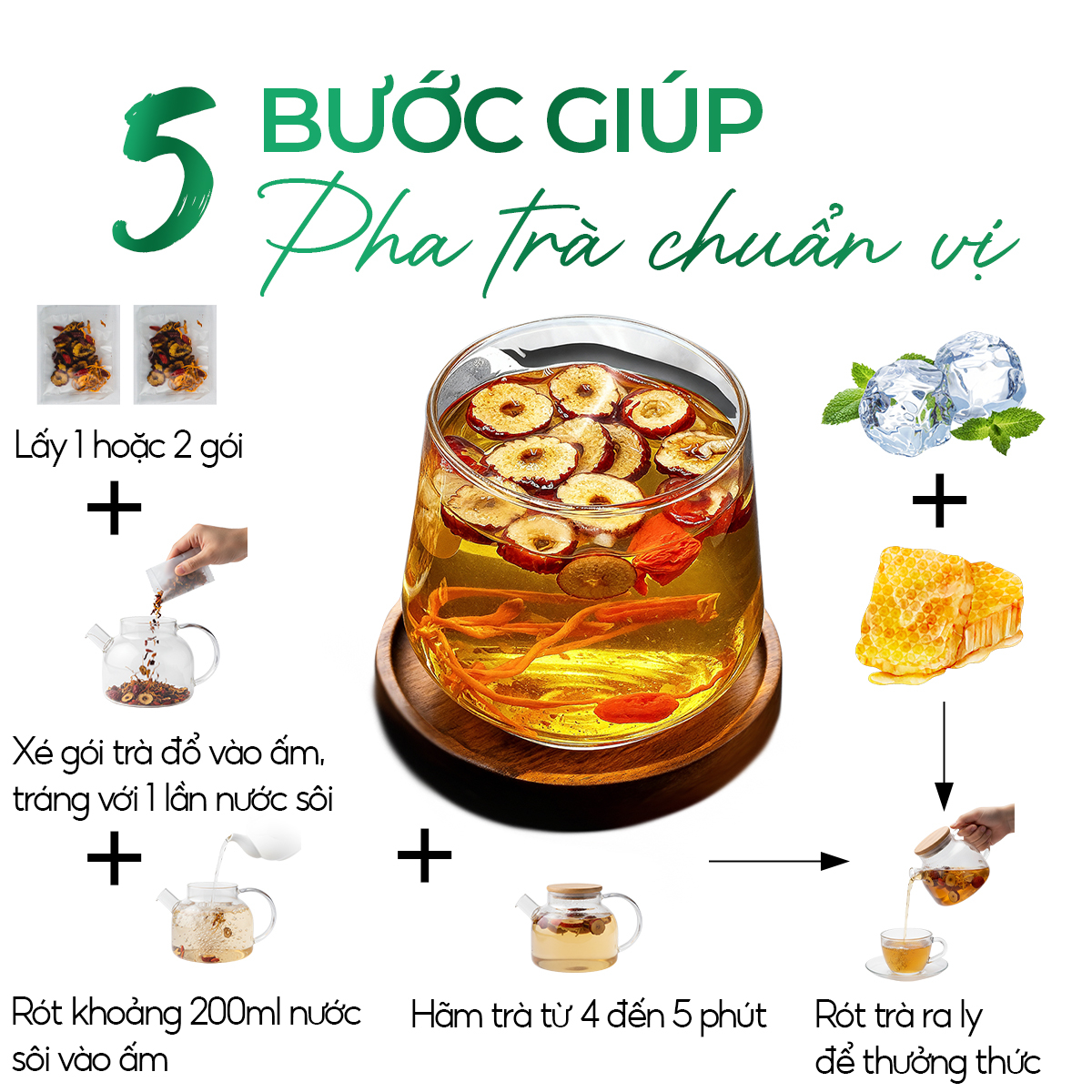 Trà Đông Trùng Hạ Thảo Tứ Vị Sunbeleaf - Duy Trì Sinh Lực, Nuôi Dưỡng Cơ Thể Từ Bên Trong - Túi Zip 20 Gói
