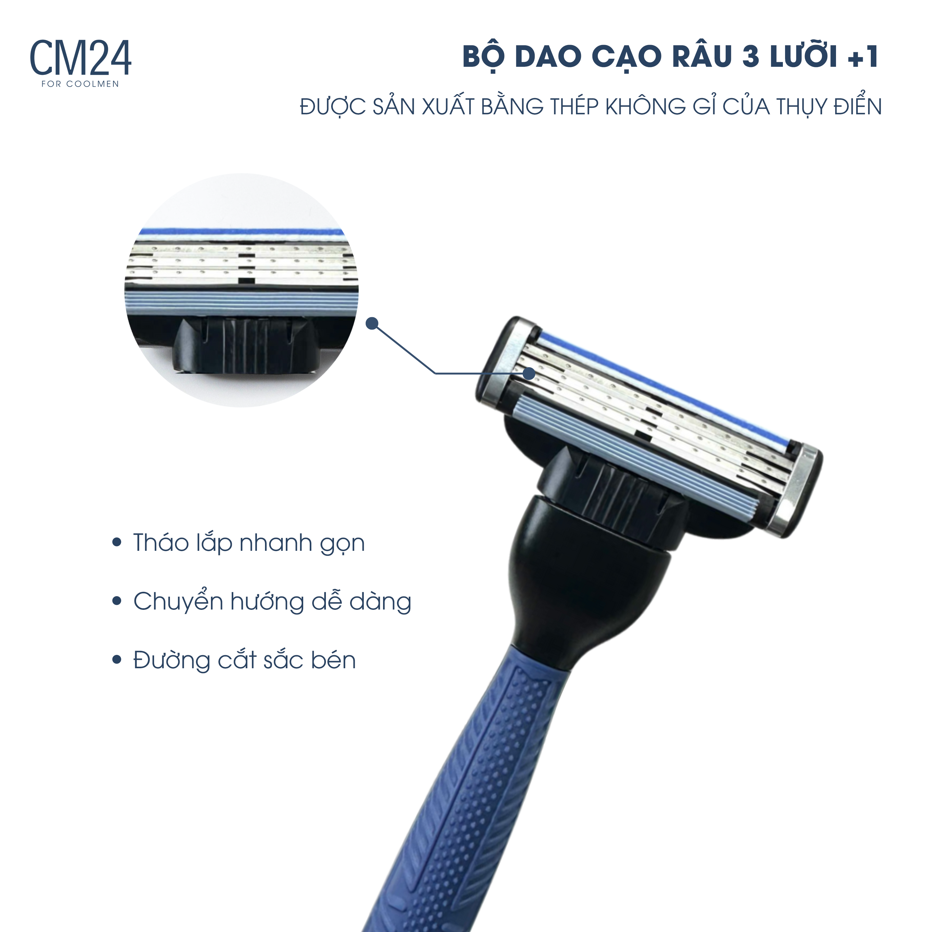 Bộ dao cạo râu CM24 3 lưỡi kèm móc treo