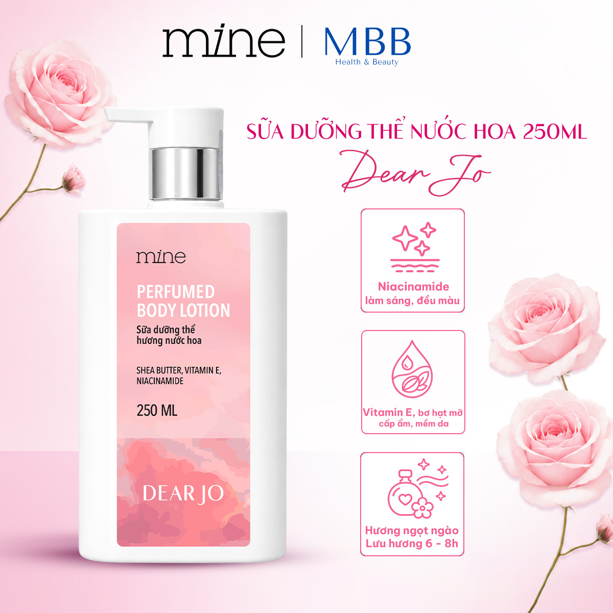 Sữa dưỡng thể trắng da nước hoa Dear Jo 250 ml - Phân phối chính hãng