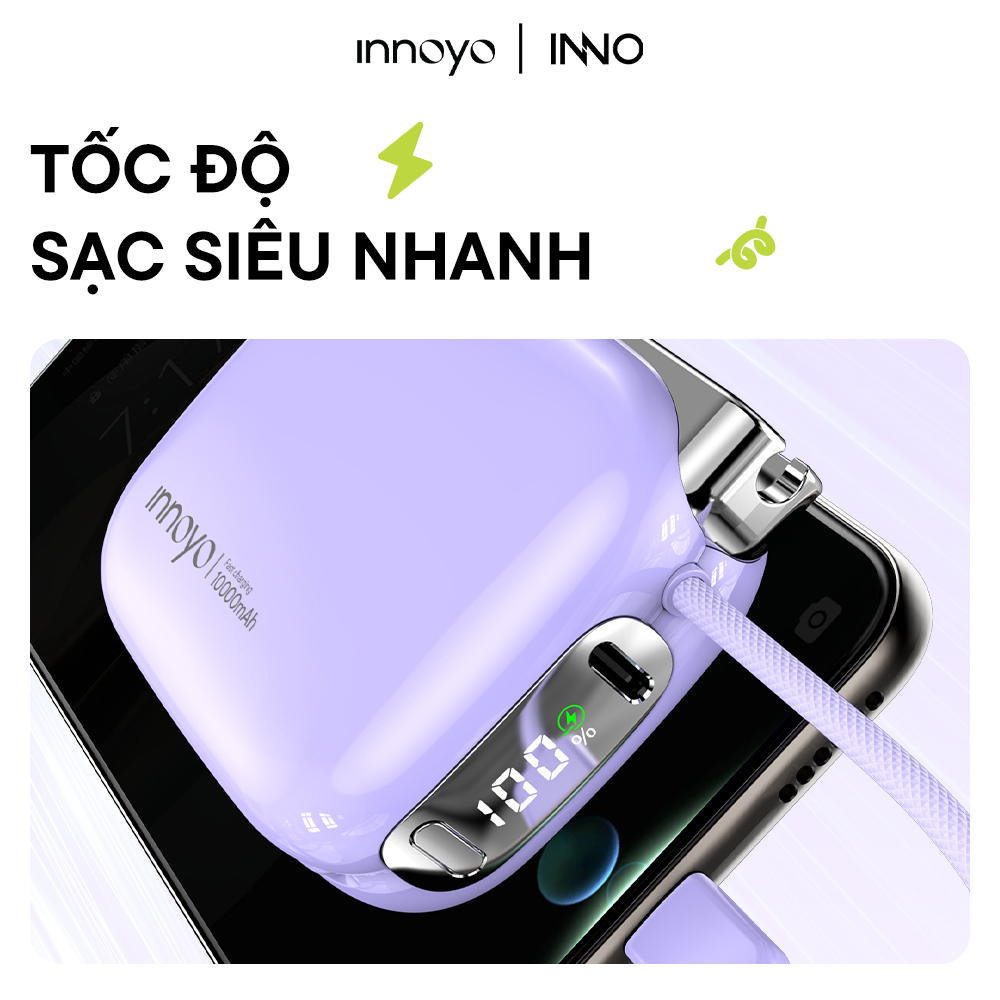 Sạc dự phòng tích hợp dây InnoPower Wired Charging 10000mAh
