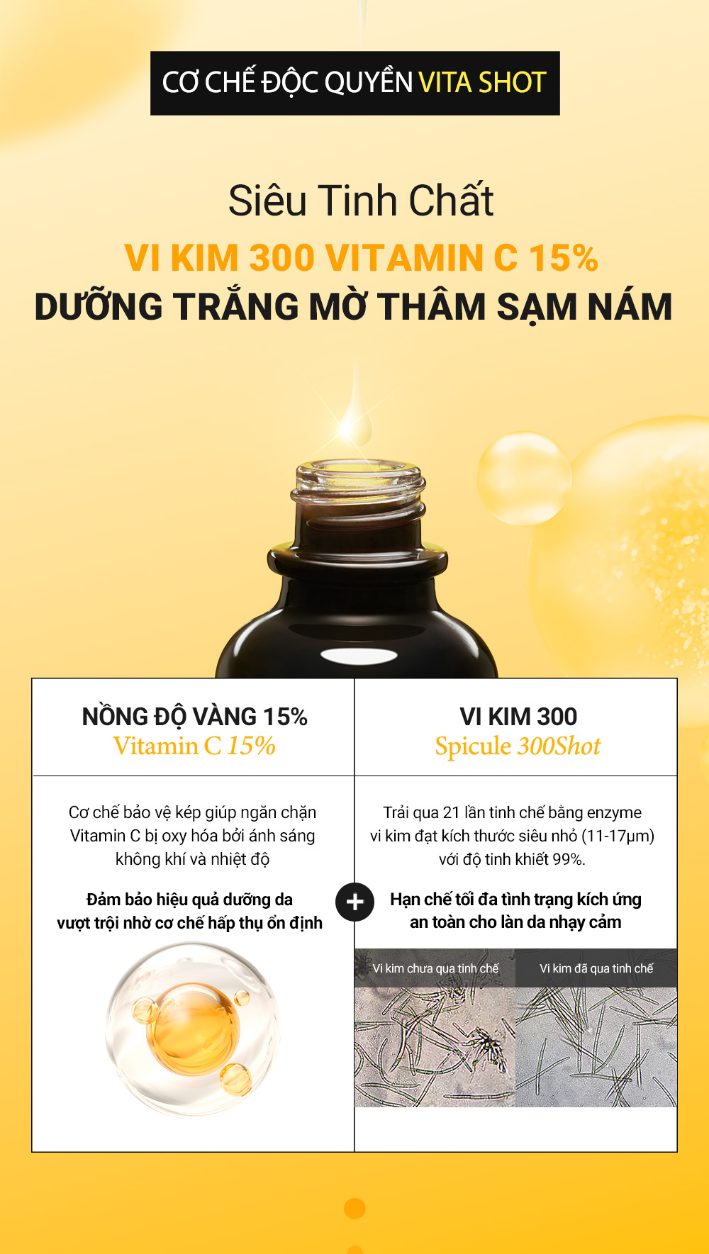 Siêu Tinh Chất Vi Kim 300 Vitamin C 15% Dưỡng Trắng Mờ Thâm Sạm Nám Cell Fusion C Toning C Vita Shot Ampoule 20g