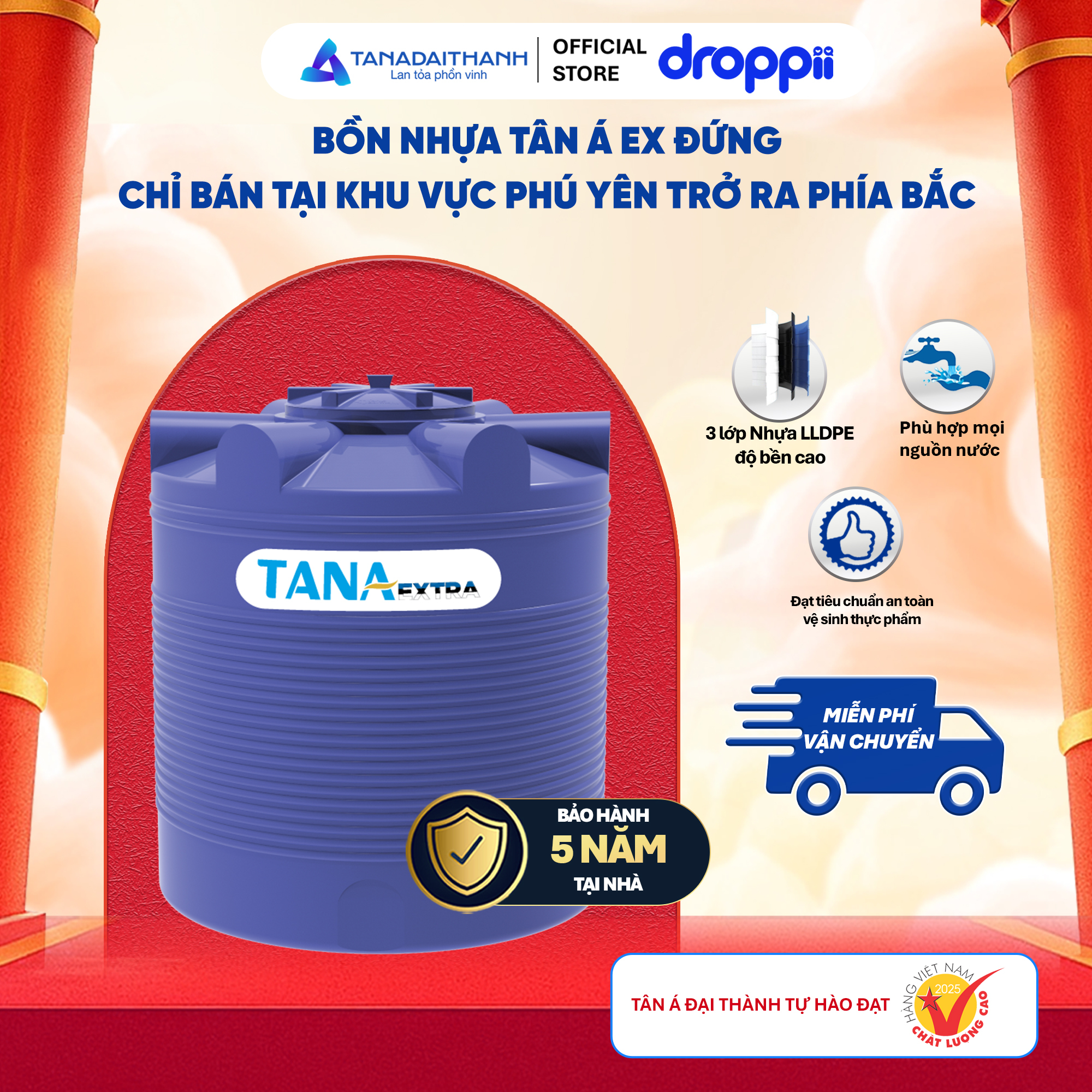 Bồn nhựa Tân Á 500D EX, CHỈ BÁN TẠI KHU VỰC MIỀN BẮC