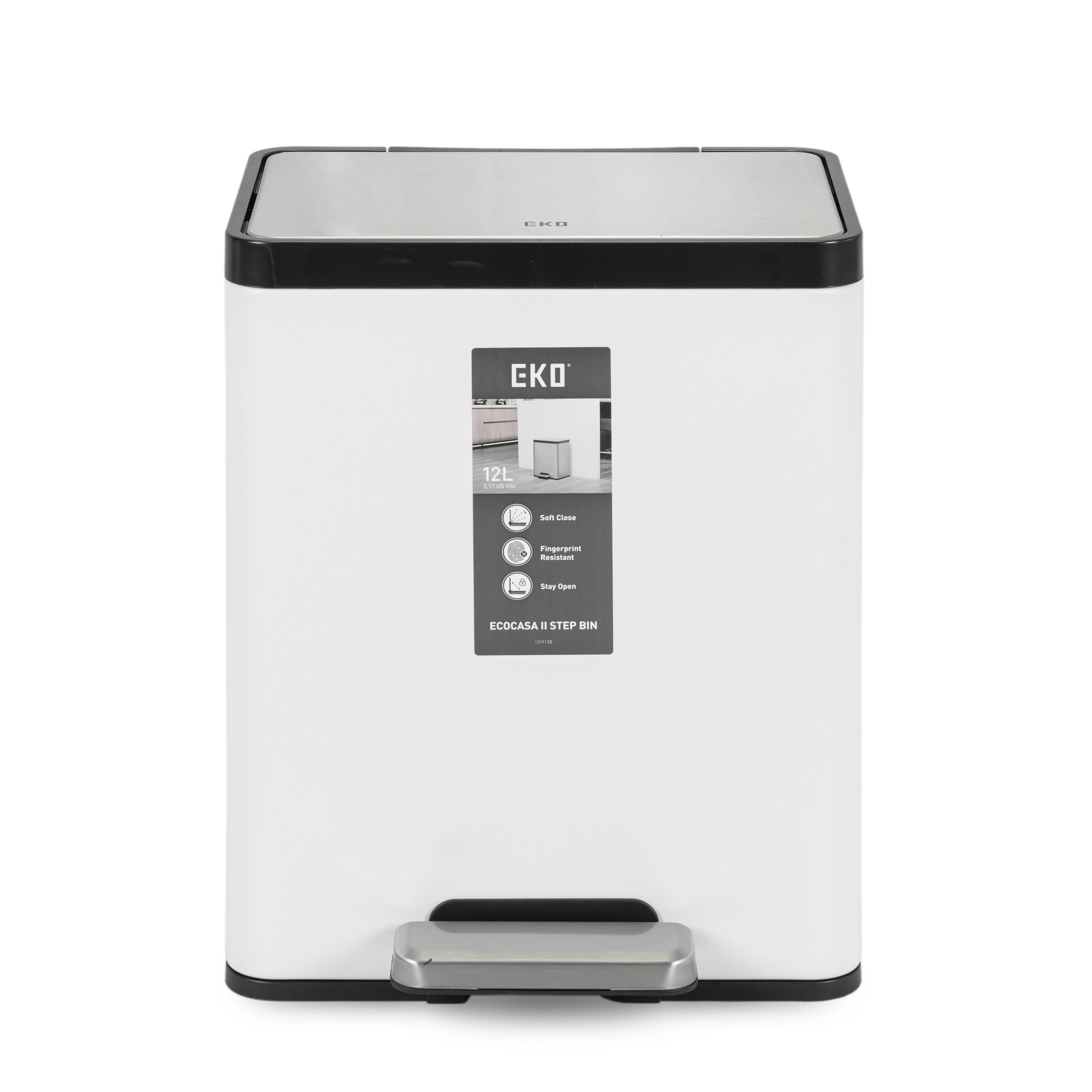 Thùng rác inox 12L nắp bật, chống ồn Eko - Trắng_384623 - Phân phối chính hãng