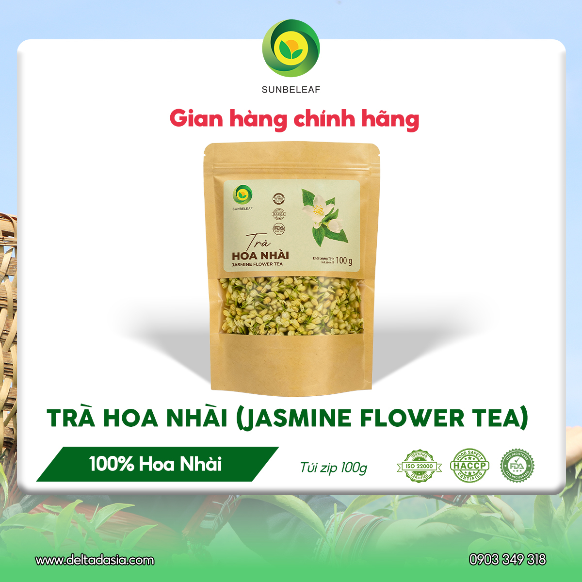 Trà Hoa Nhài Sấy Khô Sunbeleaf - Mang Lại Cảm Giác Thư Thái, Nhẹ Nhàng Sau Mỗi Ngày Bận Rộn - Túi Zip 100g
