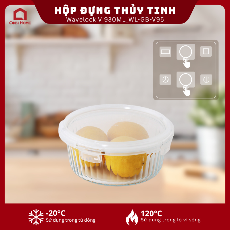 Hộp đựng thực phẩm thủy tinh Neoflam Wavelock V 930ML_364368 - Phân phối chính hãng