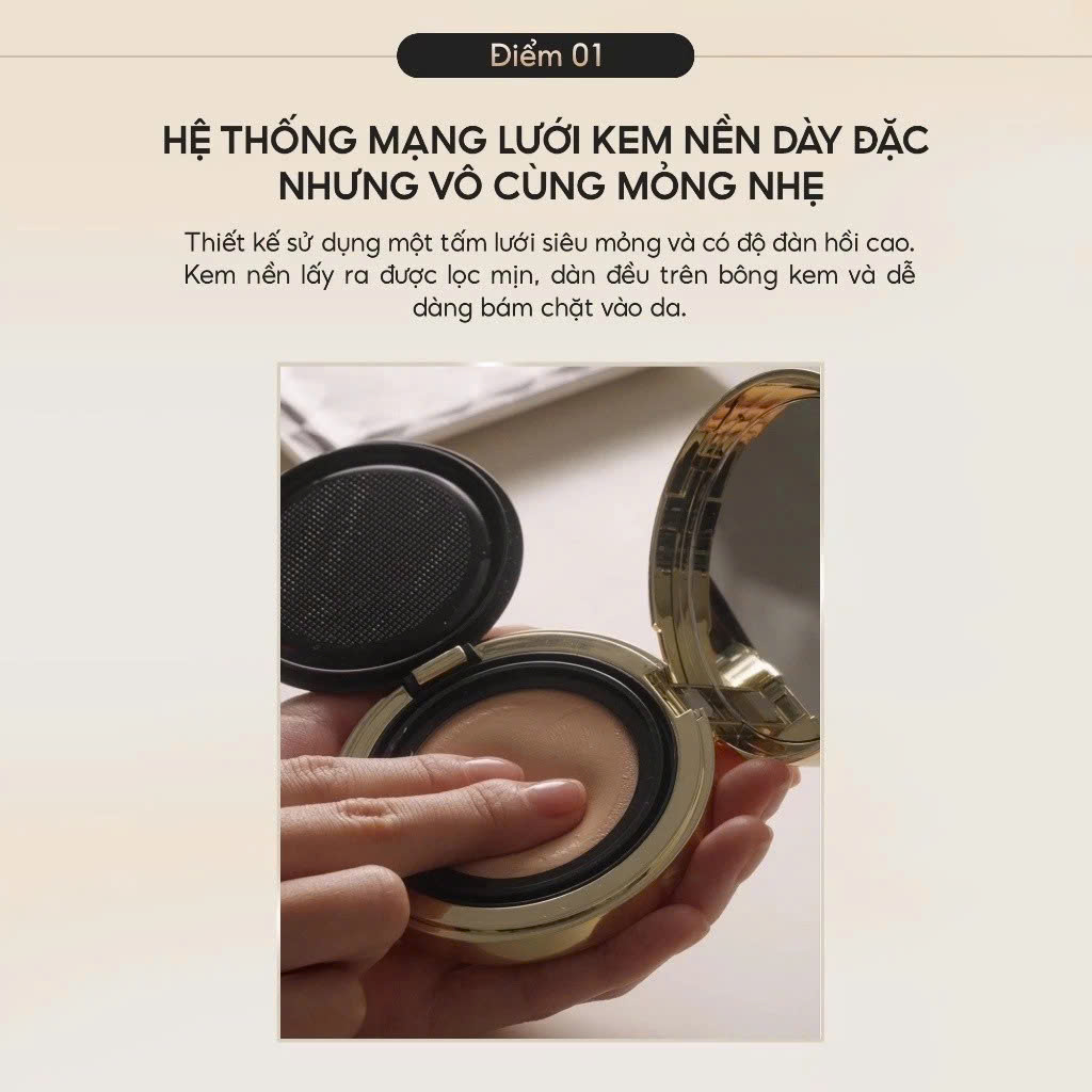 Phấn nước trang điểm Ohui Mesh Cushion 2 lõi (13g x2) cho một lớp nền bừng sáng, mỏng nhẹ tự nhiên và che phủ khuyết điểm hoàn hảo