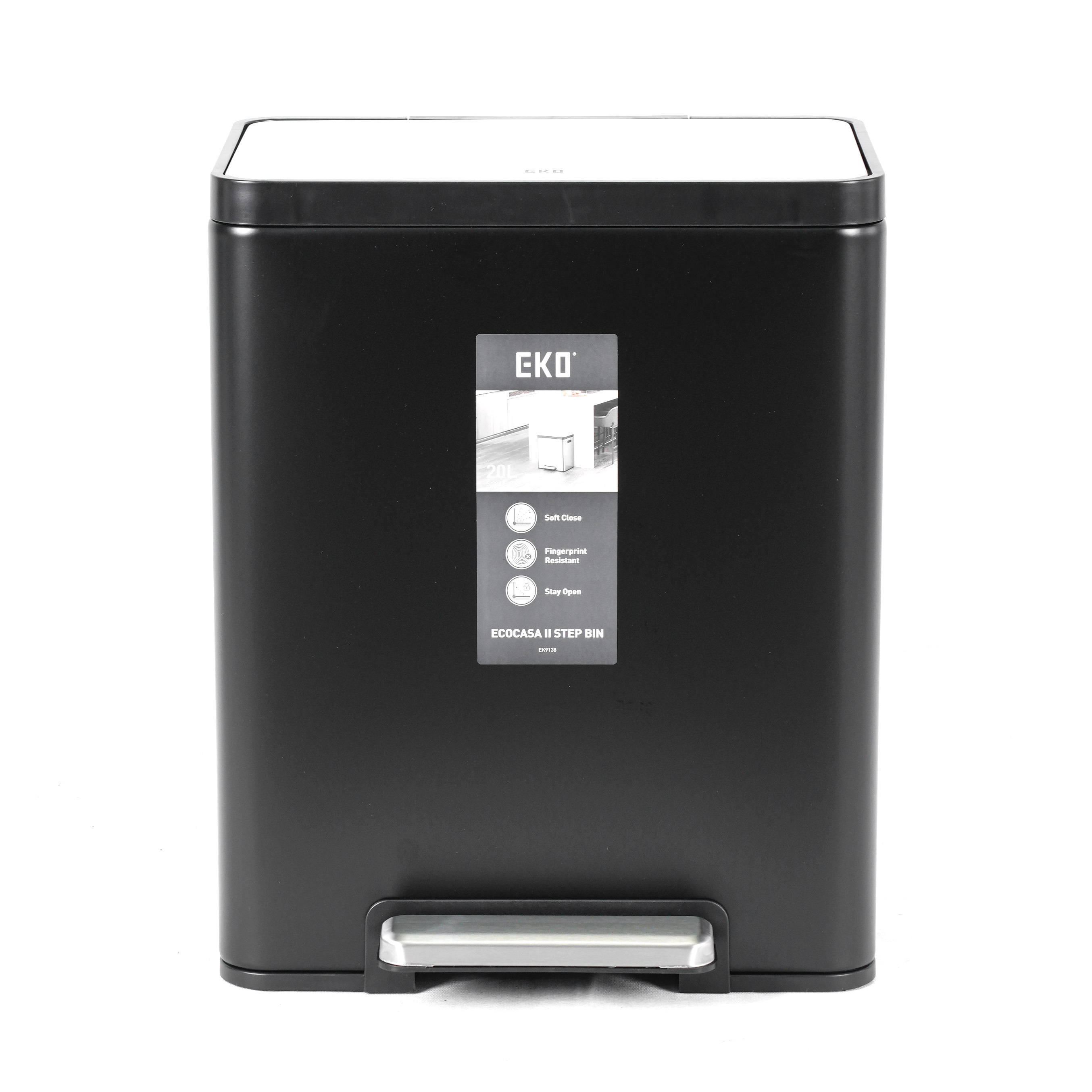 Thùng rác inox 20L nắp bật, chống ồn Eko - Đen_384624