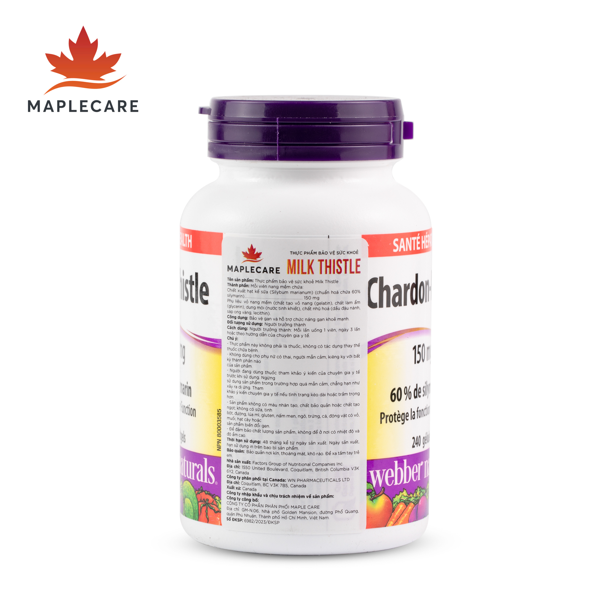 Thực phẩm bảo vệ sức khoẻ WEBBER NATURALS Milk Thistle 150mg (Hộp 240 viên)
