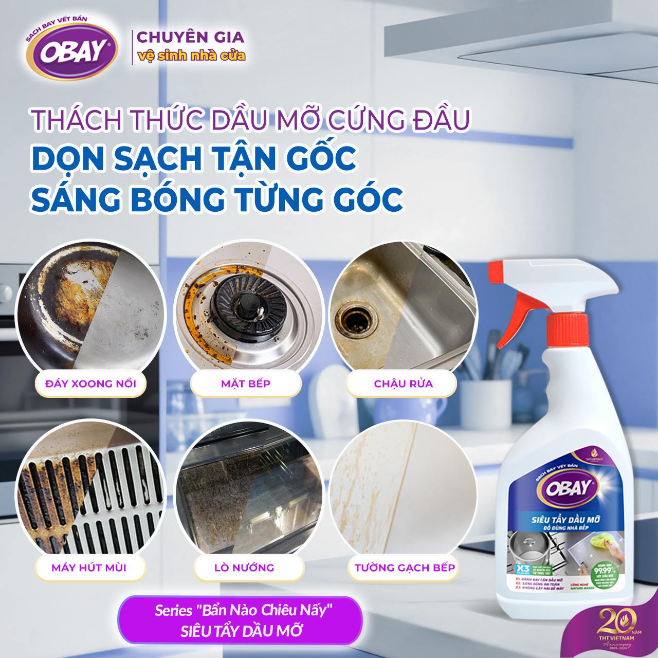 Siêu tẩy dầu mỡ Obay 450ml (tẩy hút mùi nhà bếp, bếp gas, đáy xoong, mặt bếp...)