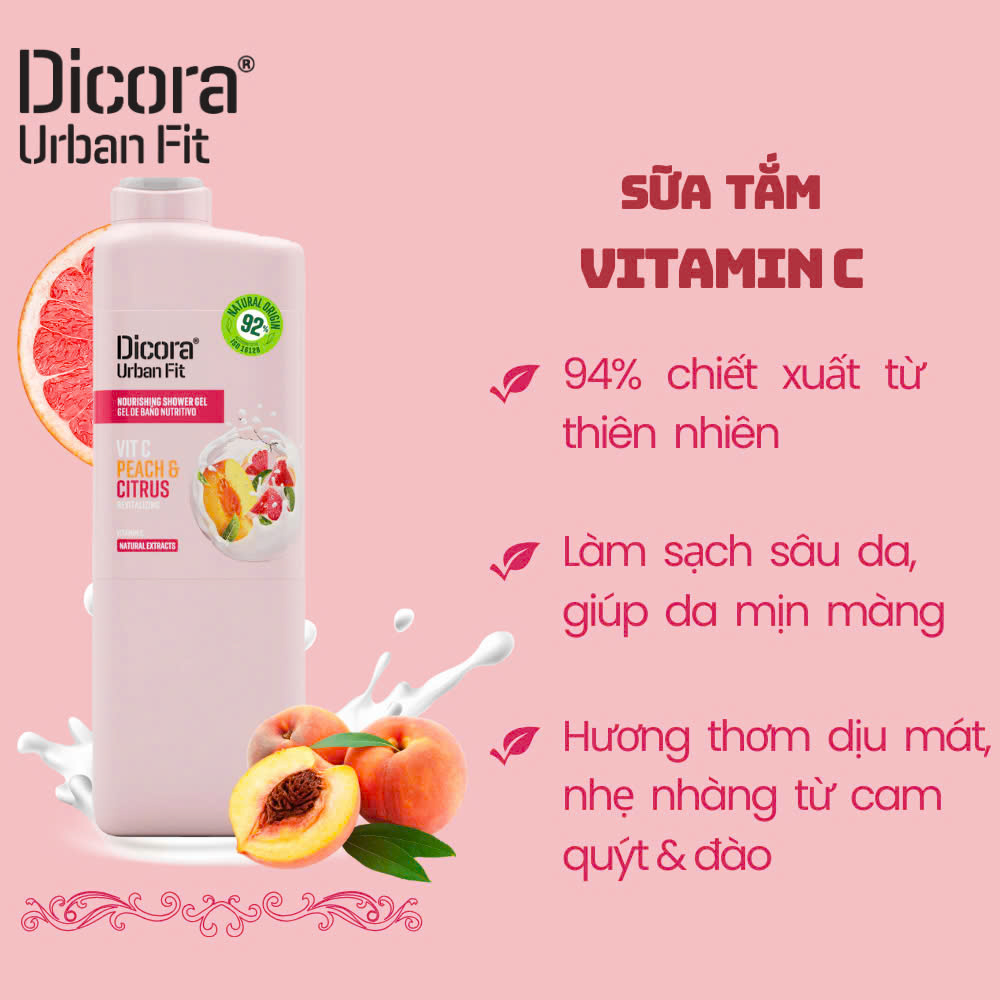 Sữa tắm DICORA URBAN FIT vitamin C hương cam quýt và đào 750ml