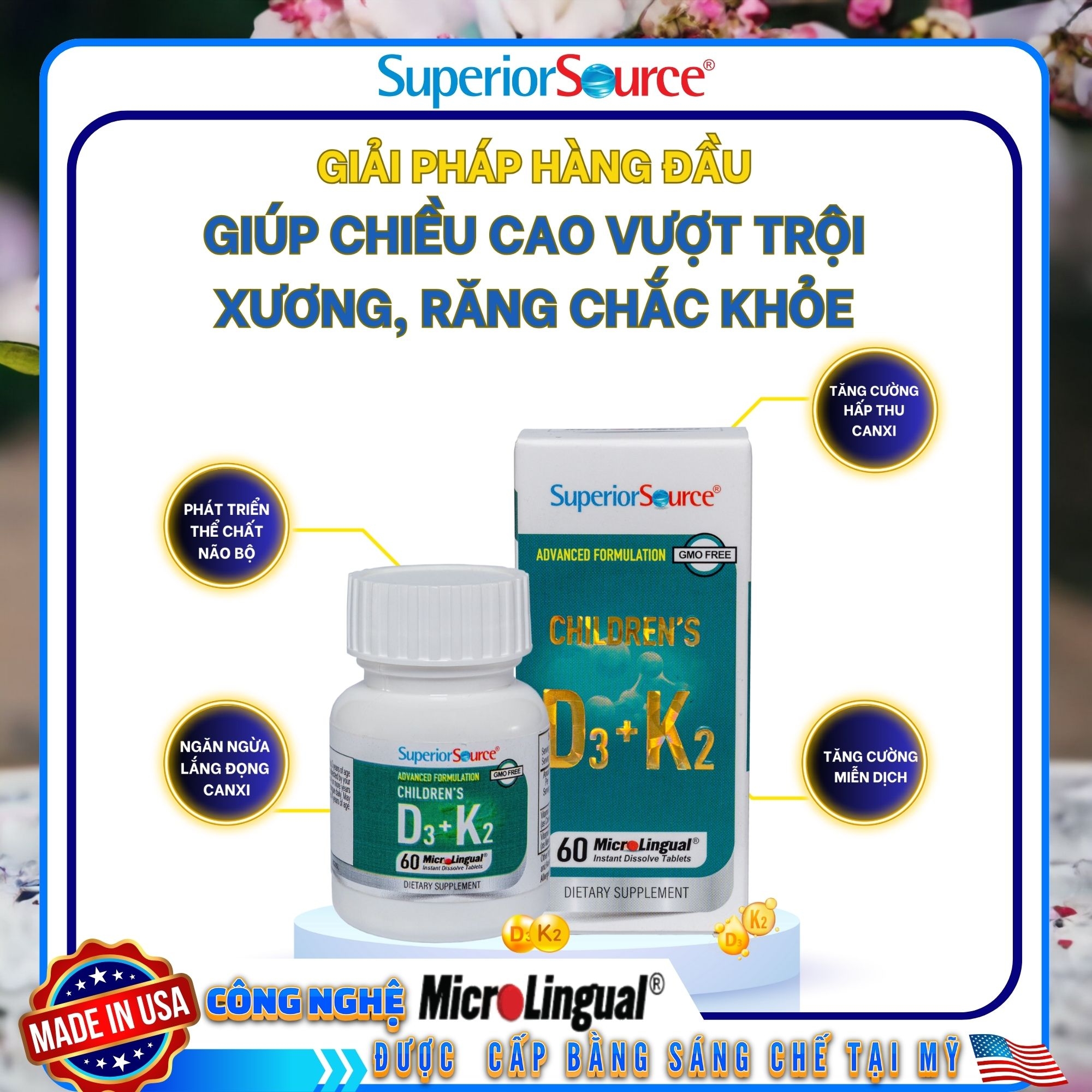 Children's D3 + K2 – Bổ sung vitamin D3 và K2, hỗ trợ hấp thu canxi, tốt cho xương và răng của bé