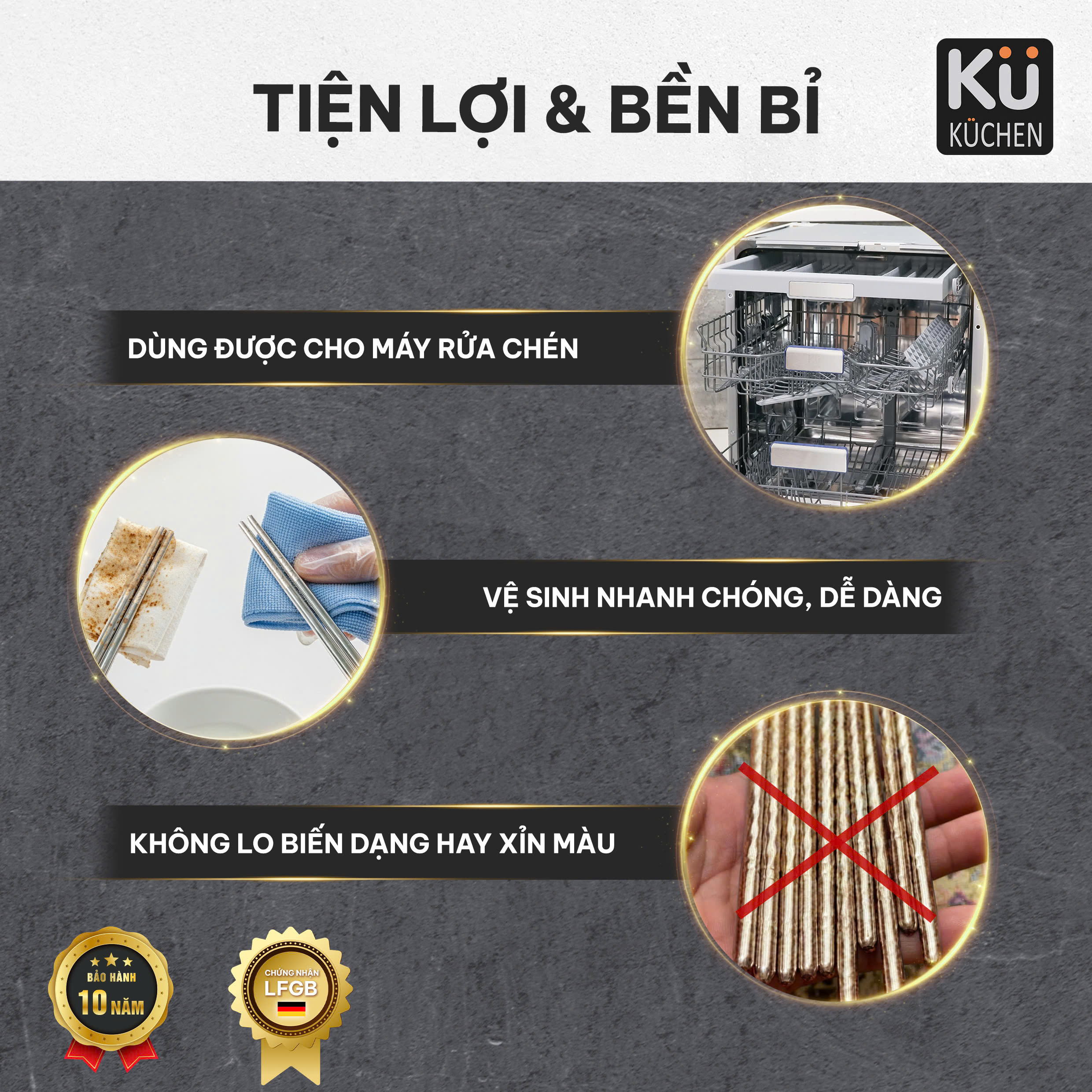 Bộ 10 đôi đũa inox 316 Molybdenum KU SKC041