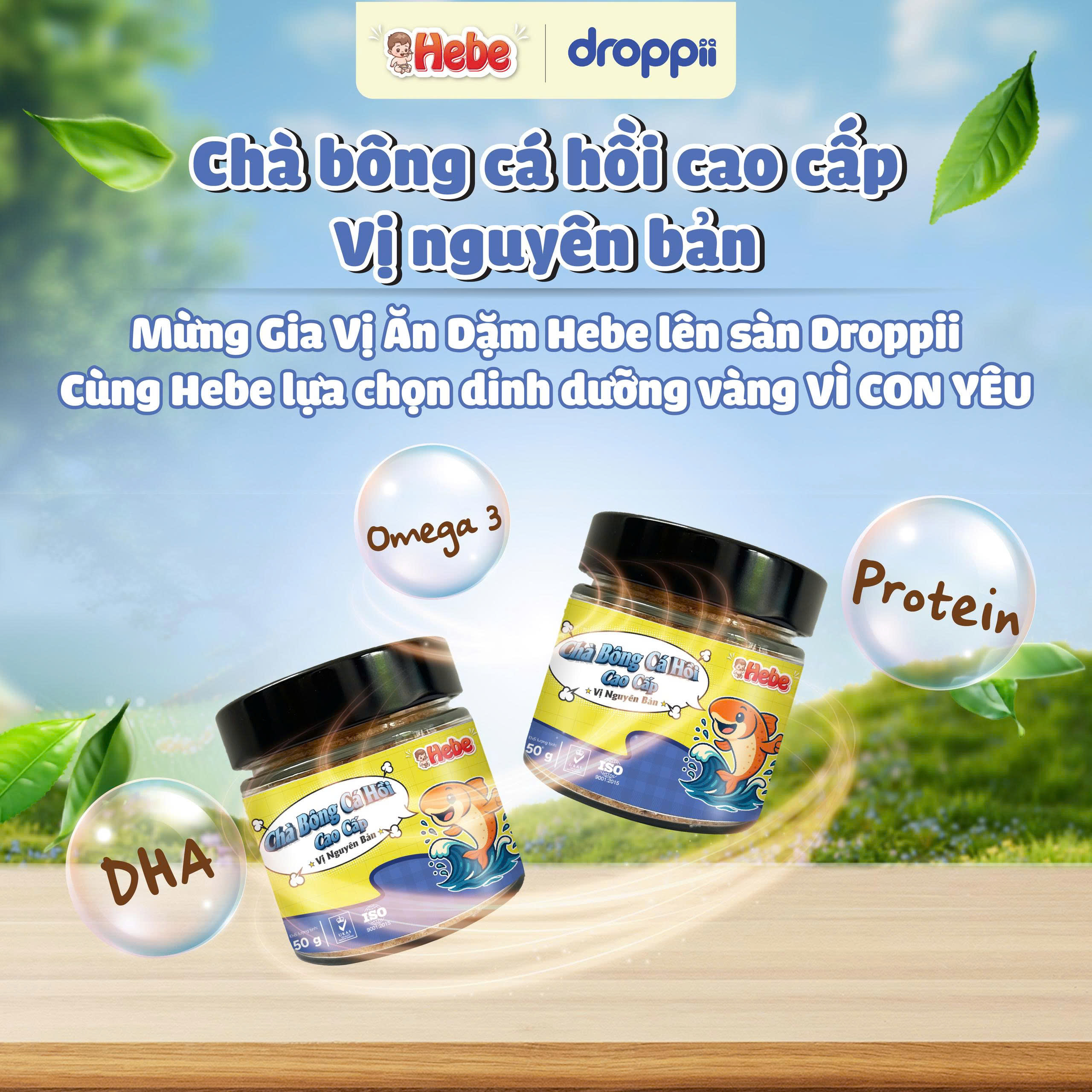 Chà Bông Cá Hồi Cao Cấp – Vị Nguyên Bản HEBE hỗ trợ phát triển trí não cho bé (hũ 50g)
