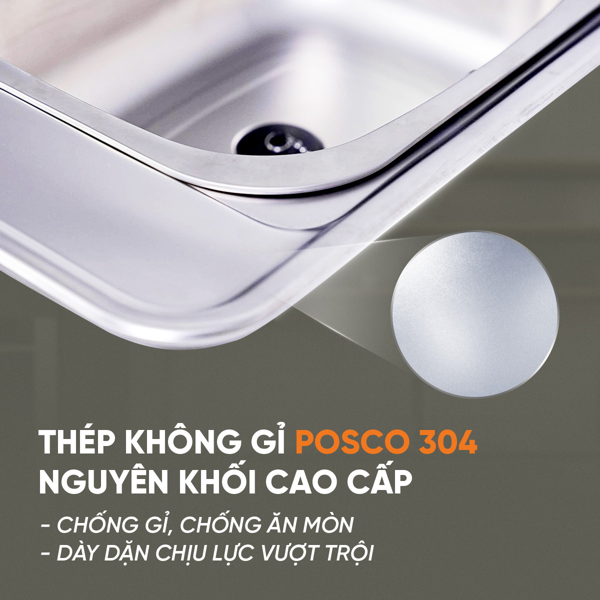 Chậu đơn rửa bát Wonang WKJ08551 một hố inox 304 – Made In Korea - 4