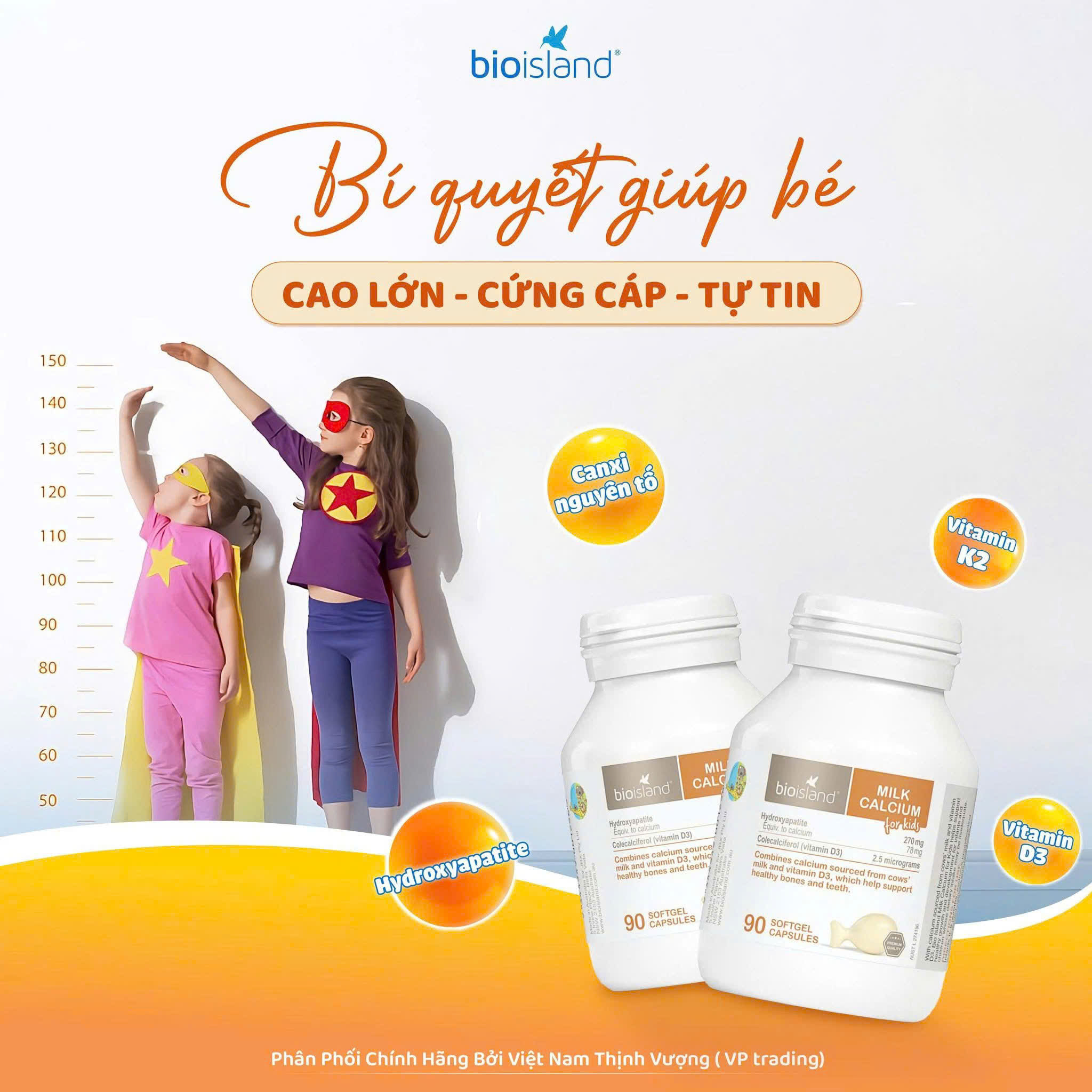 Thực phẩm bảo vệ sức khỏe Bio Island Milk Calcium For Kids 90 viên - Phân phối chính hãng