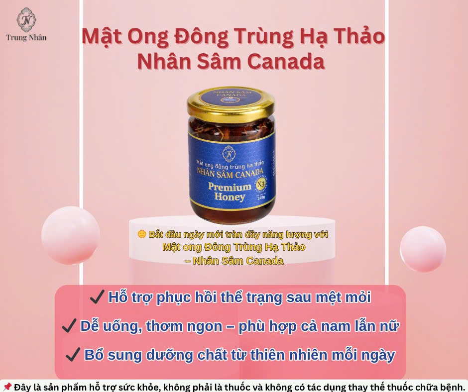 Mật ong đông trùng hạ thảo nhân sâm Canada (Hũ 240g)