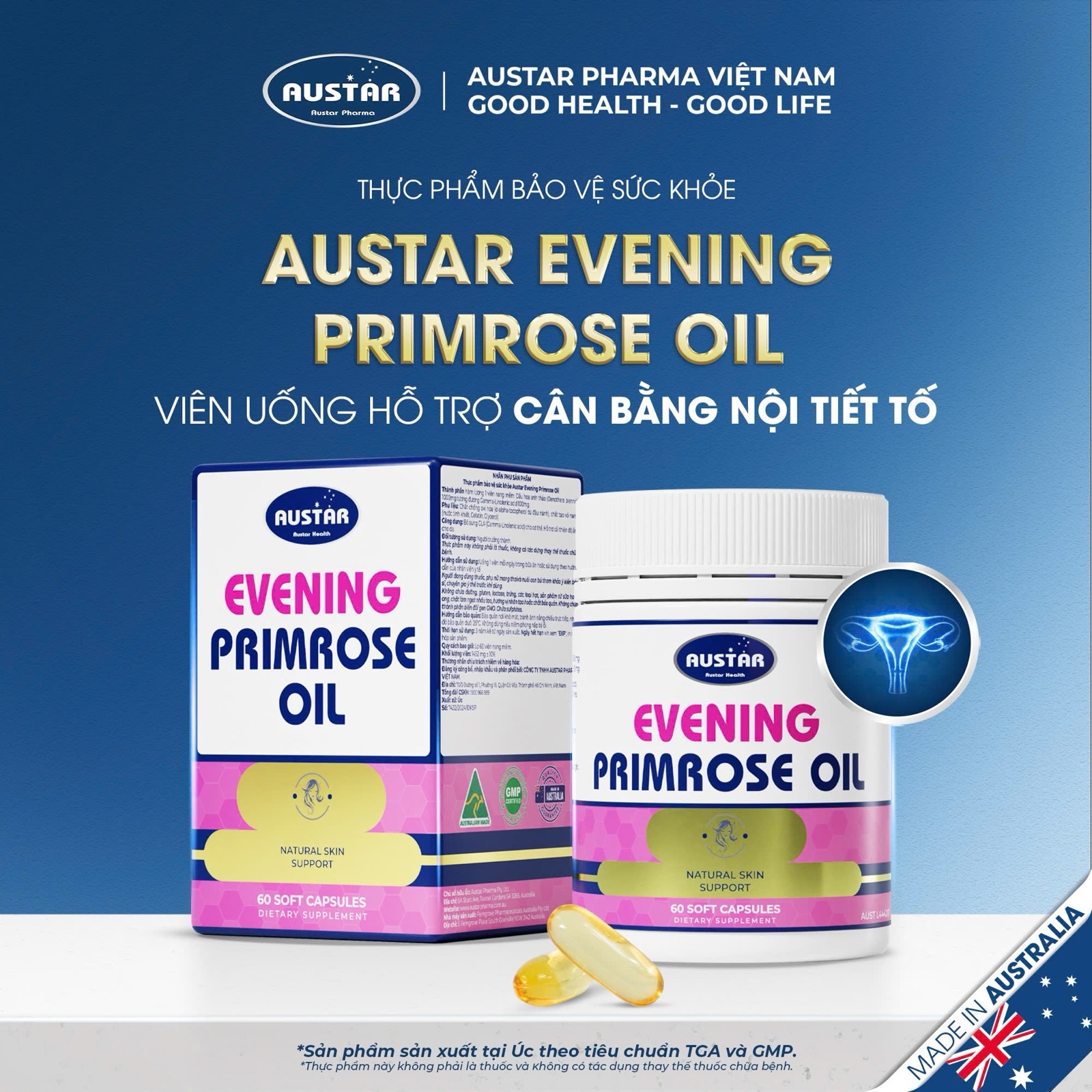 Viên Uống Austar Evening Primrose Oil – Tinh Dầu Hoa Anh Thảo (Hộp 60 viên) - Phân phối chính hãng