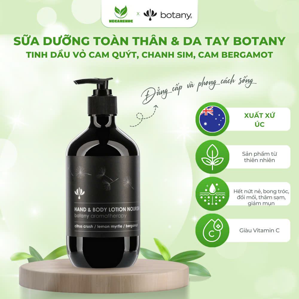 SỮA DƯỠNG ẨM TOÀN THÂN, kháng viêm, da sáng mịn Botany-tinh dầu vỏ cam quýt, chanh sim, cam Bergamot