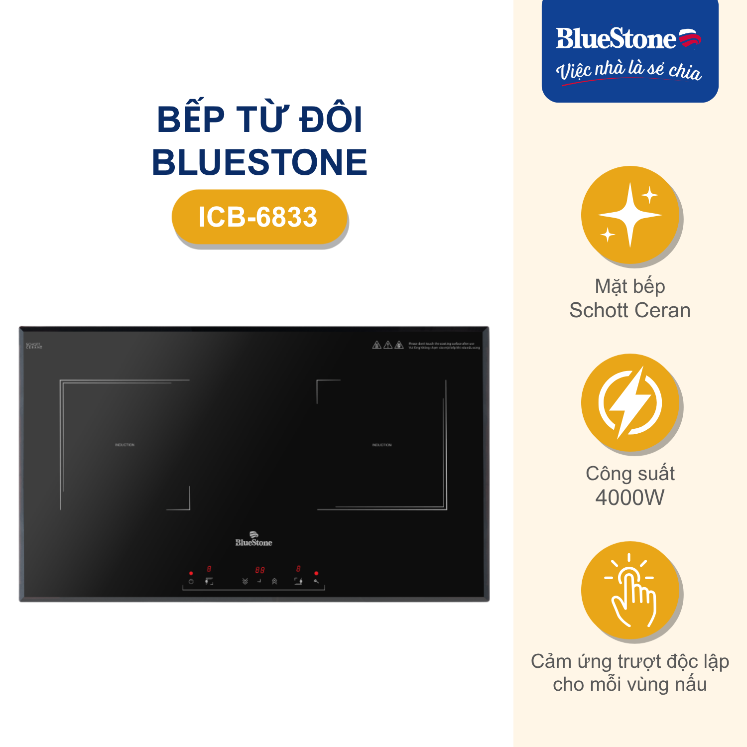 Bếp Từ Đôi BlueStone ICB-6833 - Phân phối chính hãng