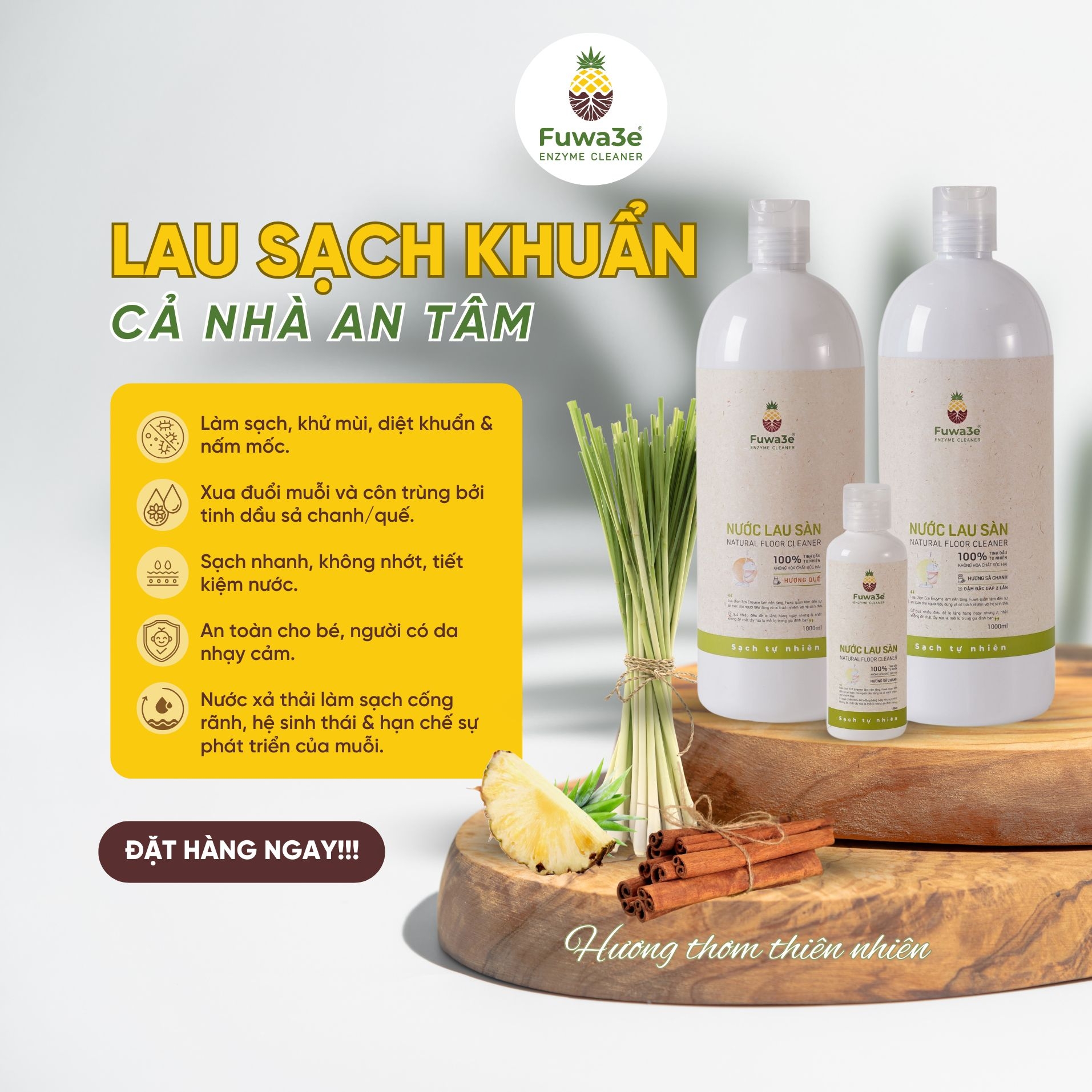 Nước lau sàn tinh dầu Quế FUWA3E 1L - Phân phối chính hãng