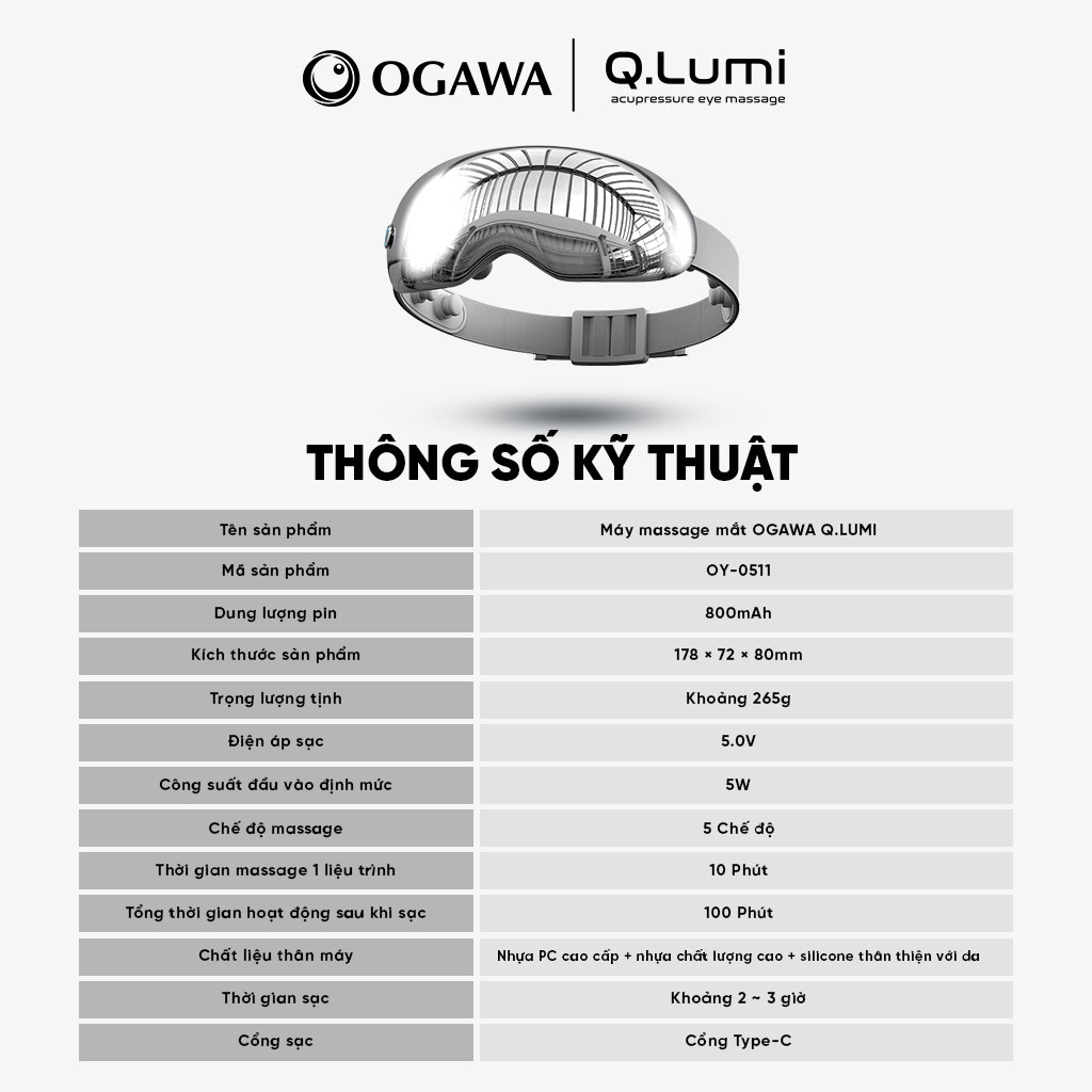 Máy massage mắt Q.lumi (OY-0511), hiệu Ogawa
