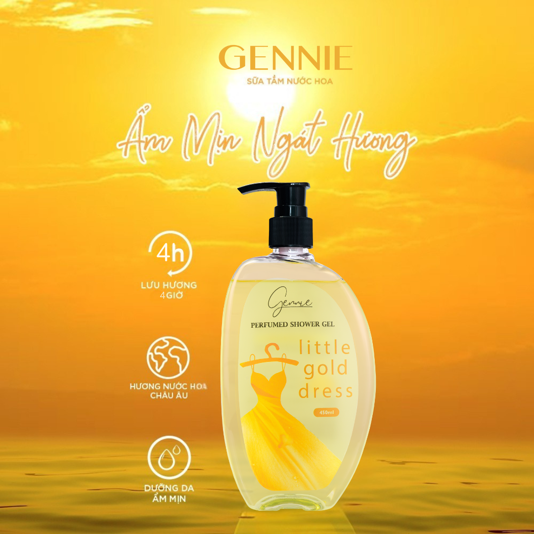 Sữa Tắm Nước Hoa Nữ Dưỡng Da GENNIE LITTLE GOLD DRESS 450ml - Phân phối chính hãng Droppii Store