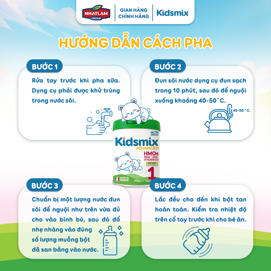 Sữa Bột Công Thức Kidsmix Advanced Số 1 400gr Dành Cho Bé Từ 0-12 Tháng Tuổi