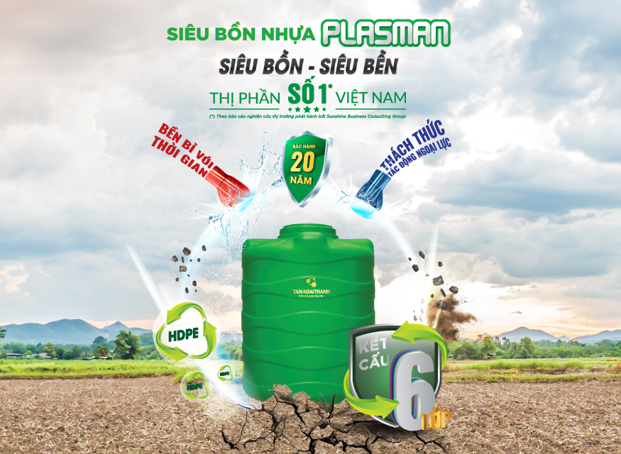 Bồn nhựa đứng Đại Thành Plasman 2.000LĐ Xanh